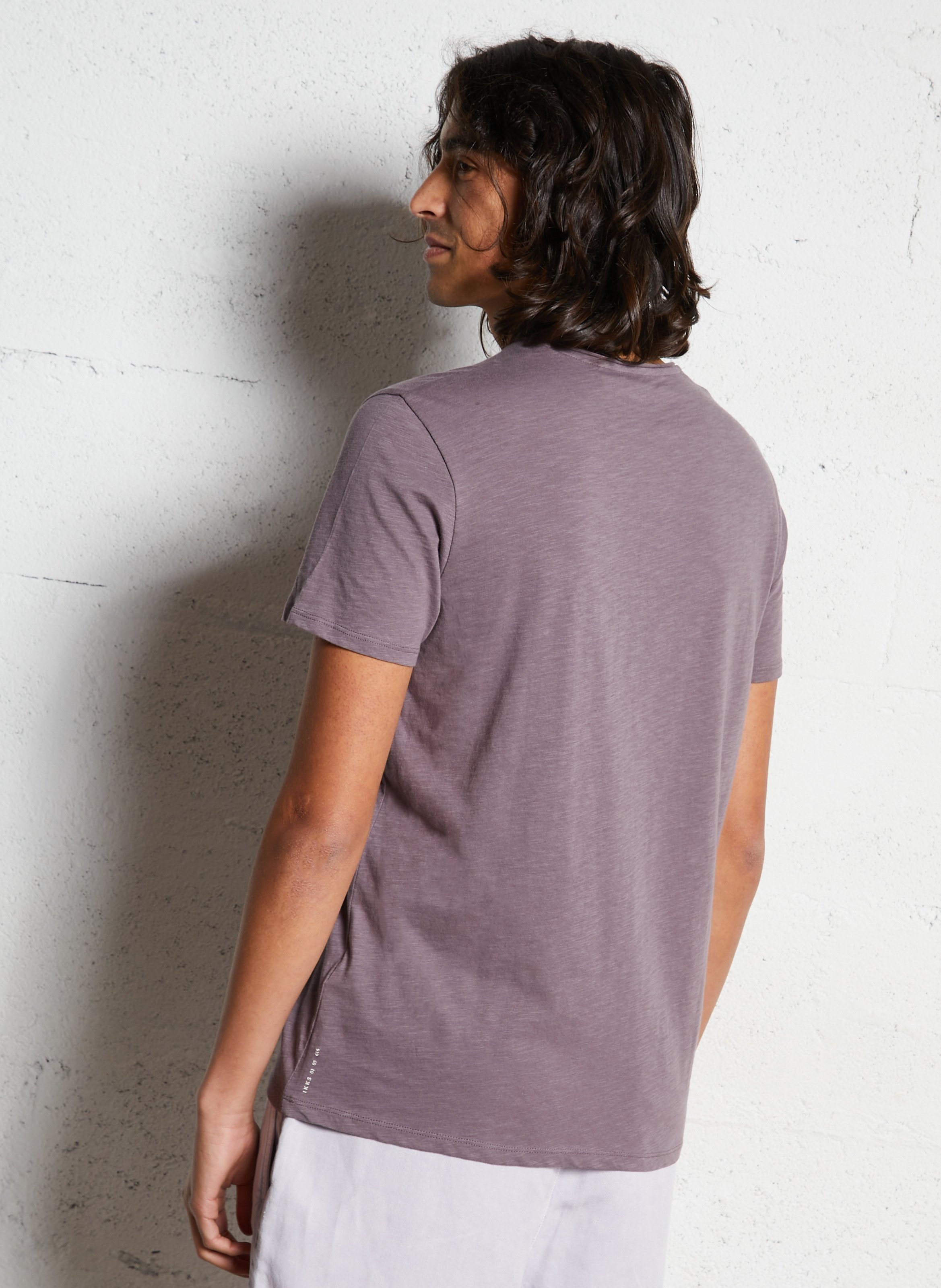 Tee-shirt droit col v en coton IKKS Violet