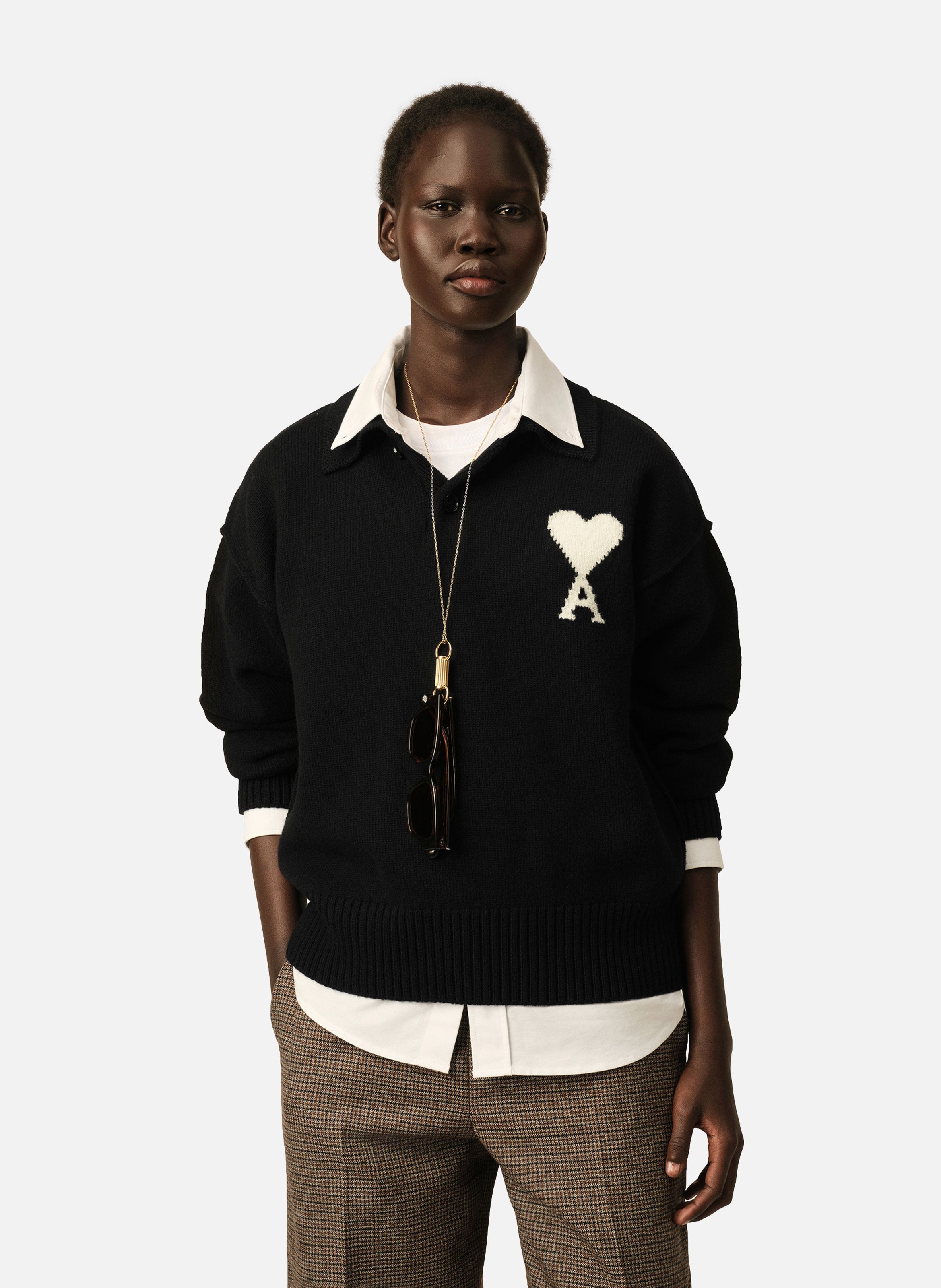 Polo ami de coeur en laine unisexe AMI PARIS Noir