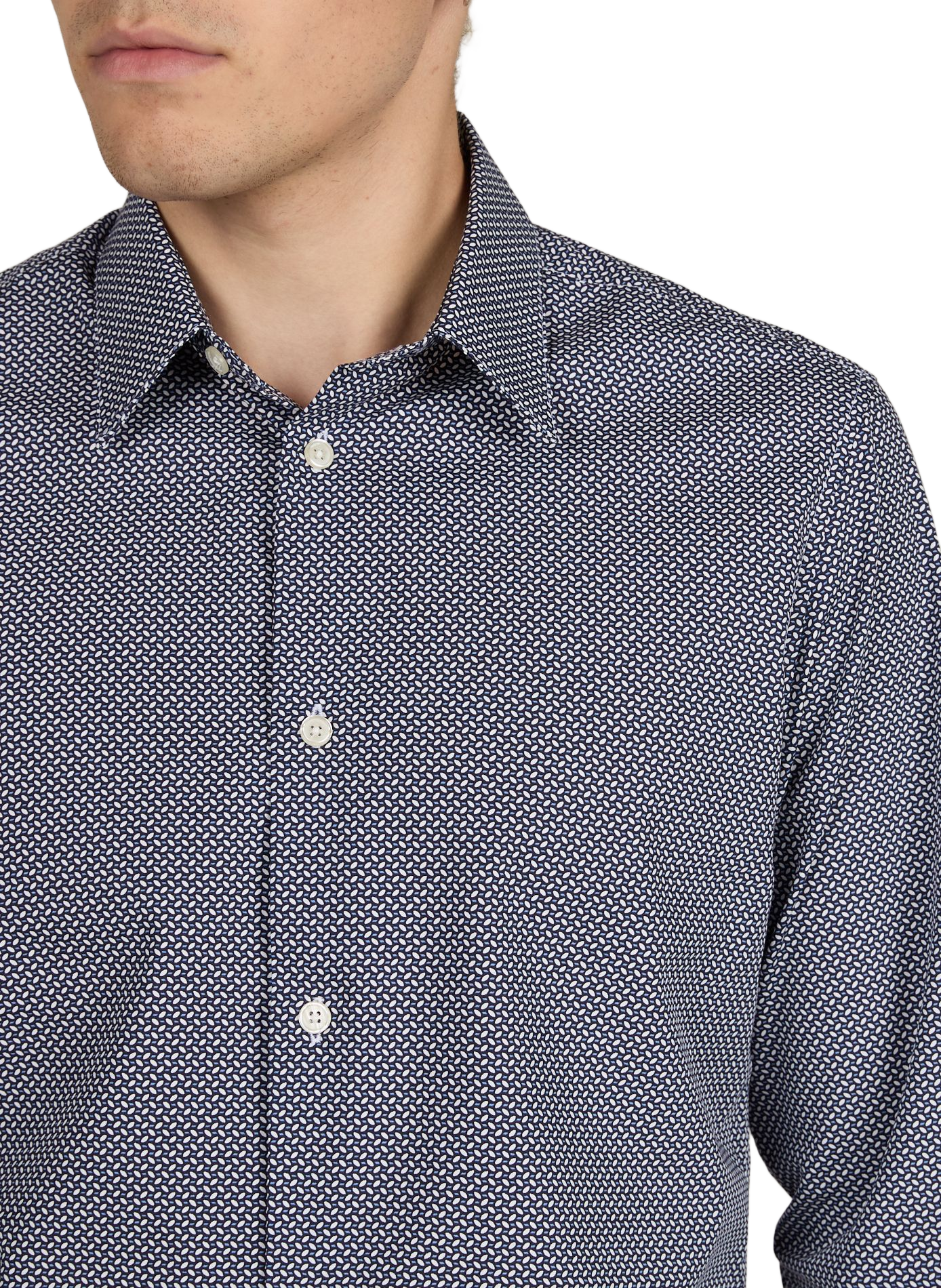Slim-fit overhemd met klassieke kraag van bedrukt katoen. AU PRINTEMPS PARIS Blauw