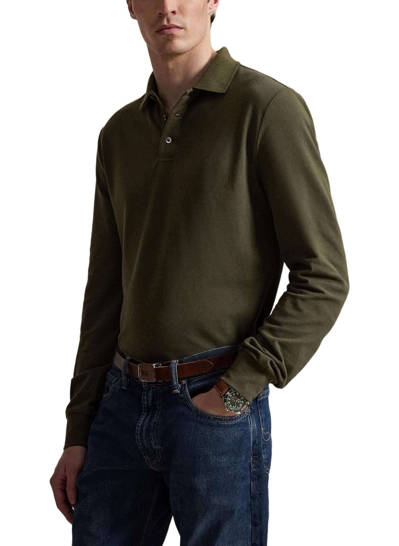 Polo manches longues à logo brodé en coton mélangé POLO RALPH LAUREN Vert
