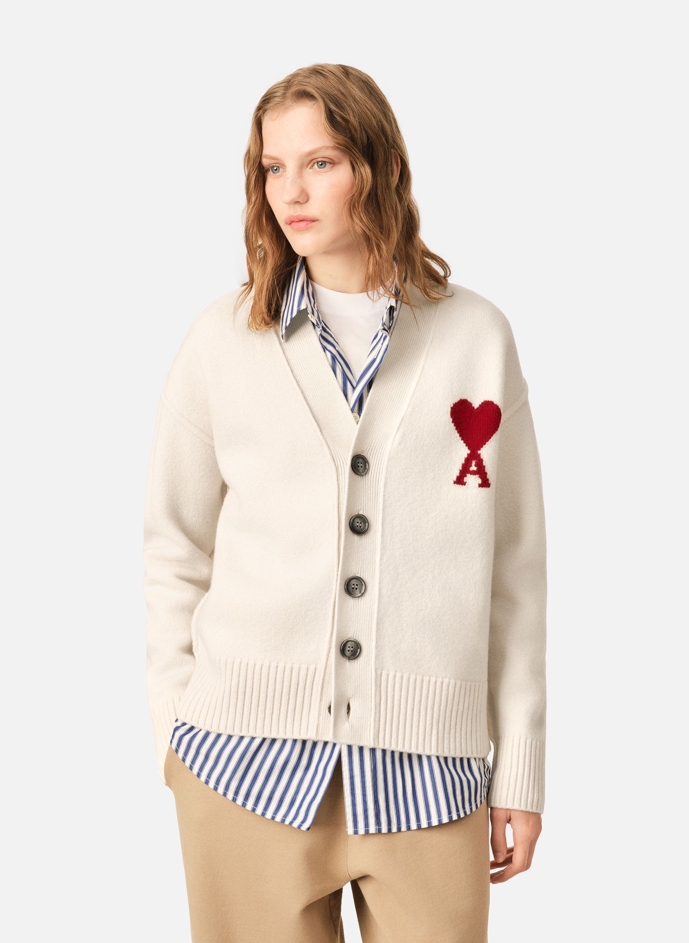 Cardigan unisexe en laine ami de coeur AMI PARIS Blanc