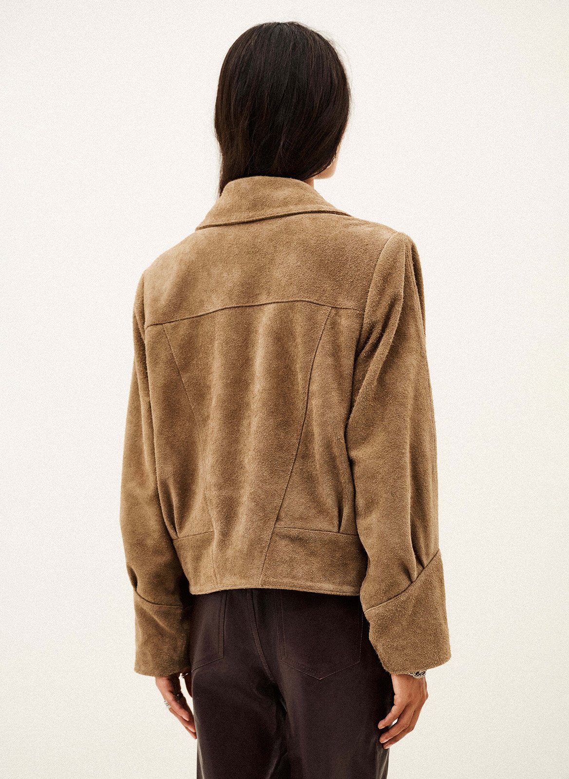 Veste droite col tailleur uni en cuir cowy BA&SH Beige