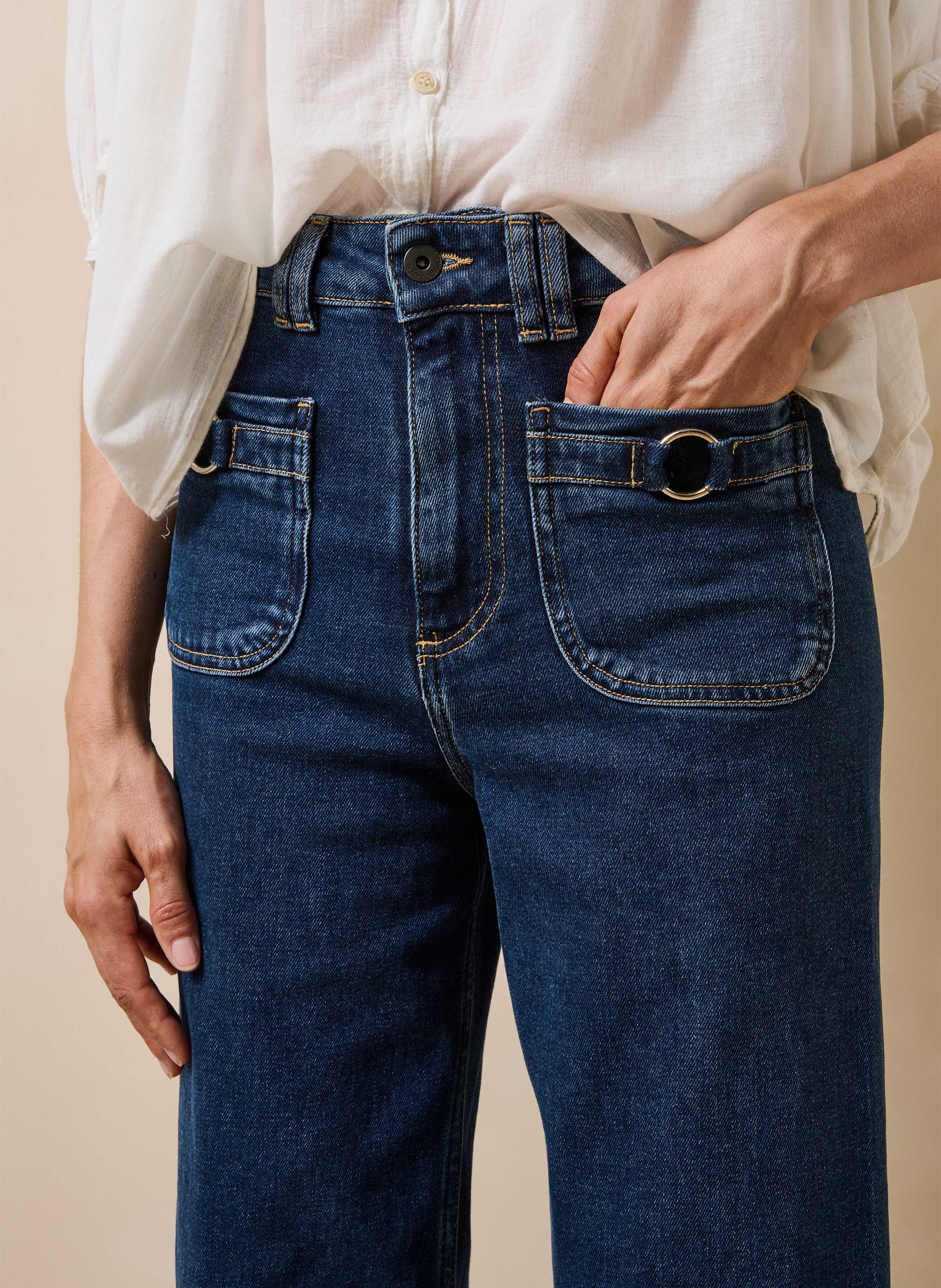 Rechte jeans met hoge taille van een biologisch katoenmengsel LA FEE MARABOUTEE Blauw