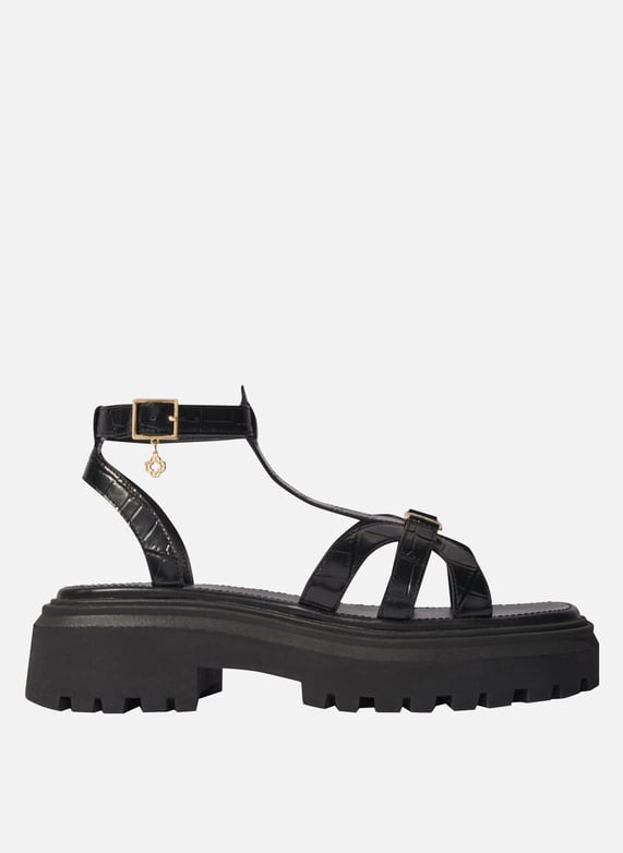 Sandales plates en cuir Noir