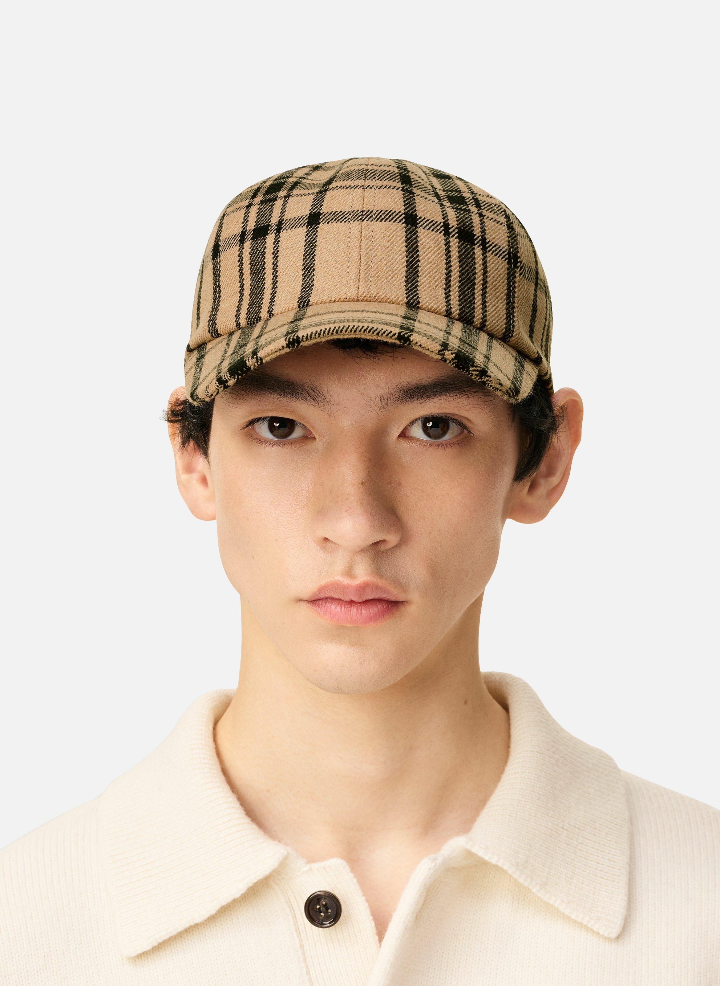 Casquette a carreaux en laine unisexe AMI PARIS Marron