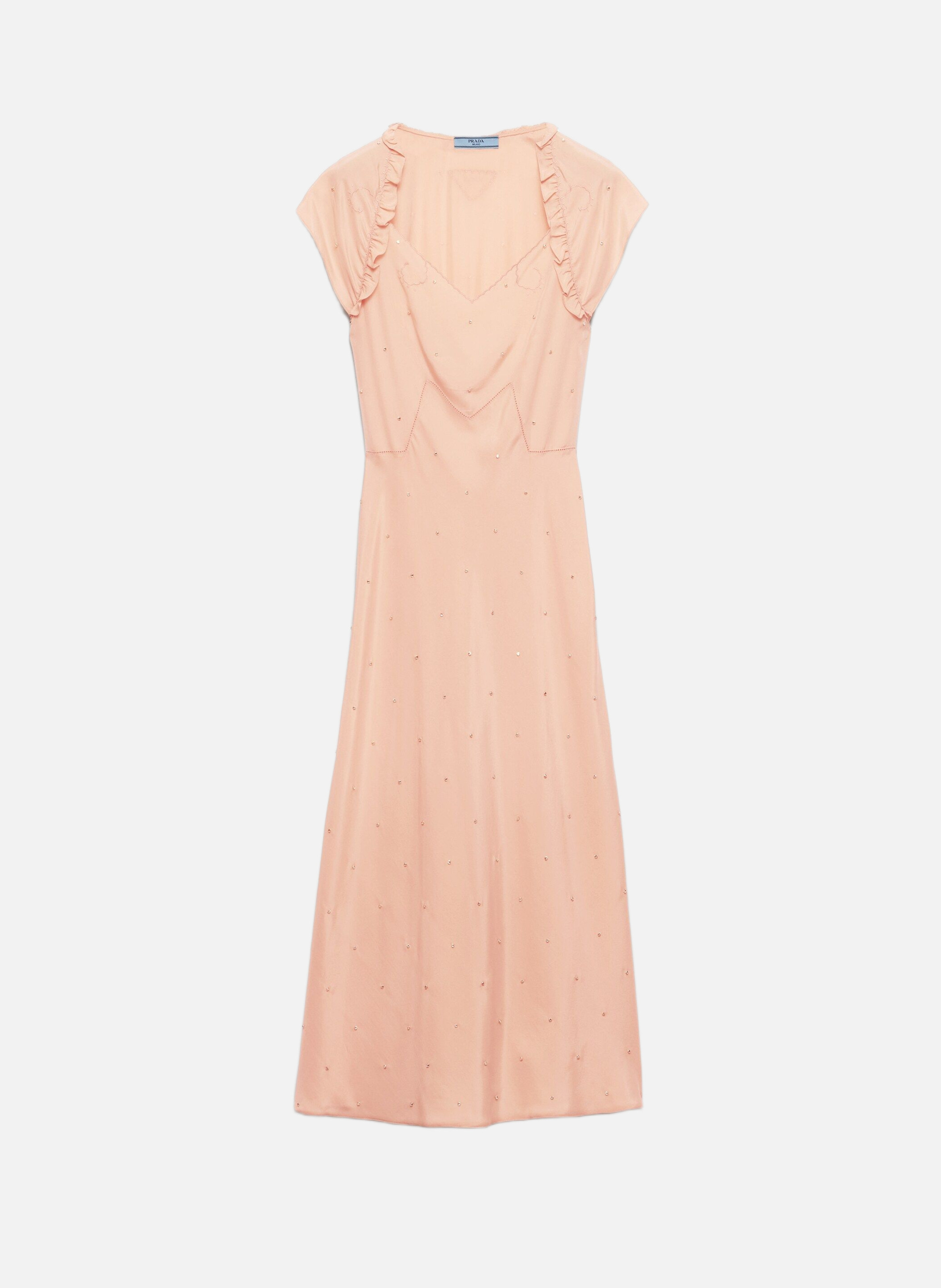 Robe en soie habutai brodée au look vintage PRADA Orange