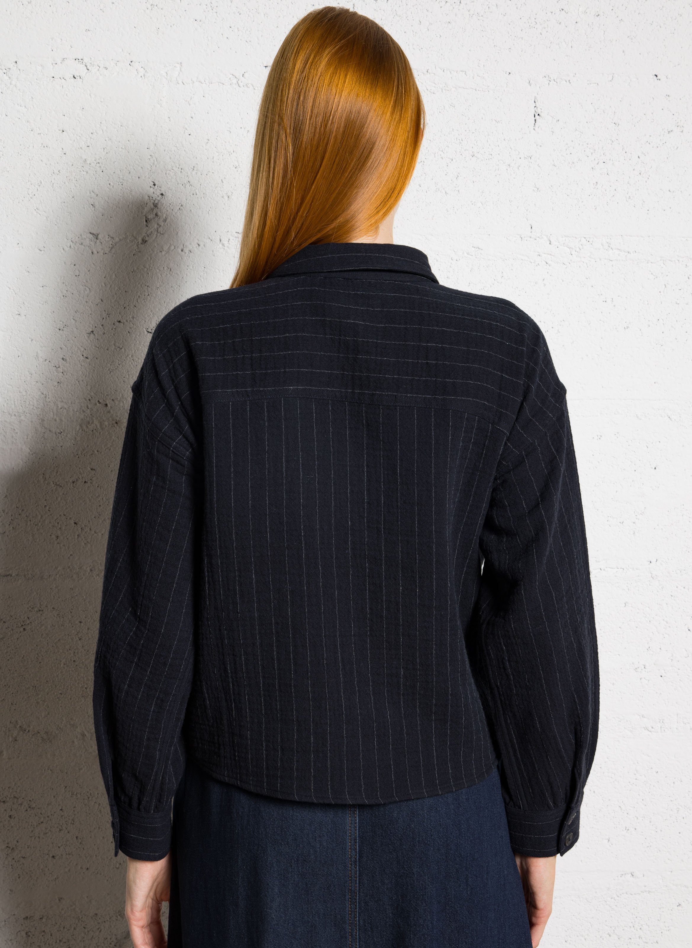 Chemise droite col classique en coton mélangé rayé clara MAISON 123 Bleu