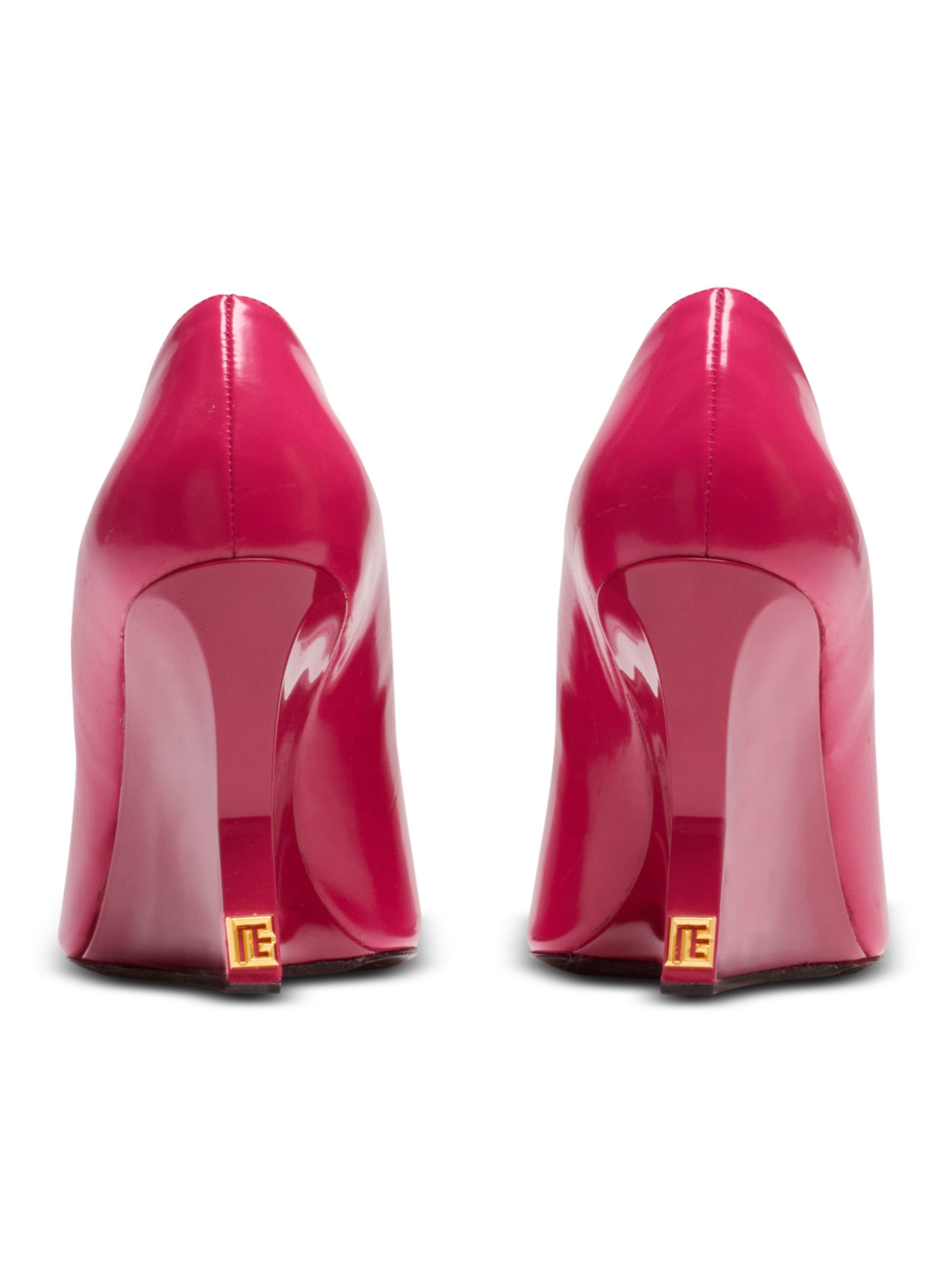 Escarpins wedge en cuir d’agneau brillant BALMAIN Rose