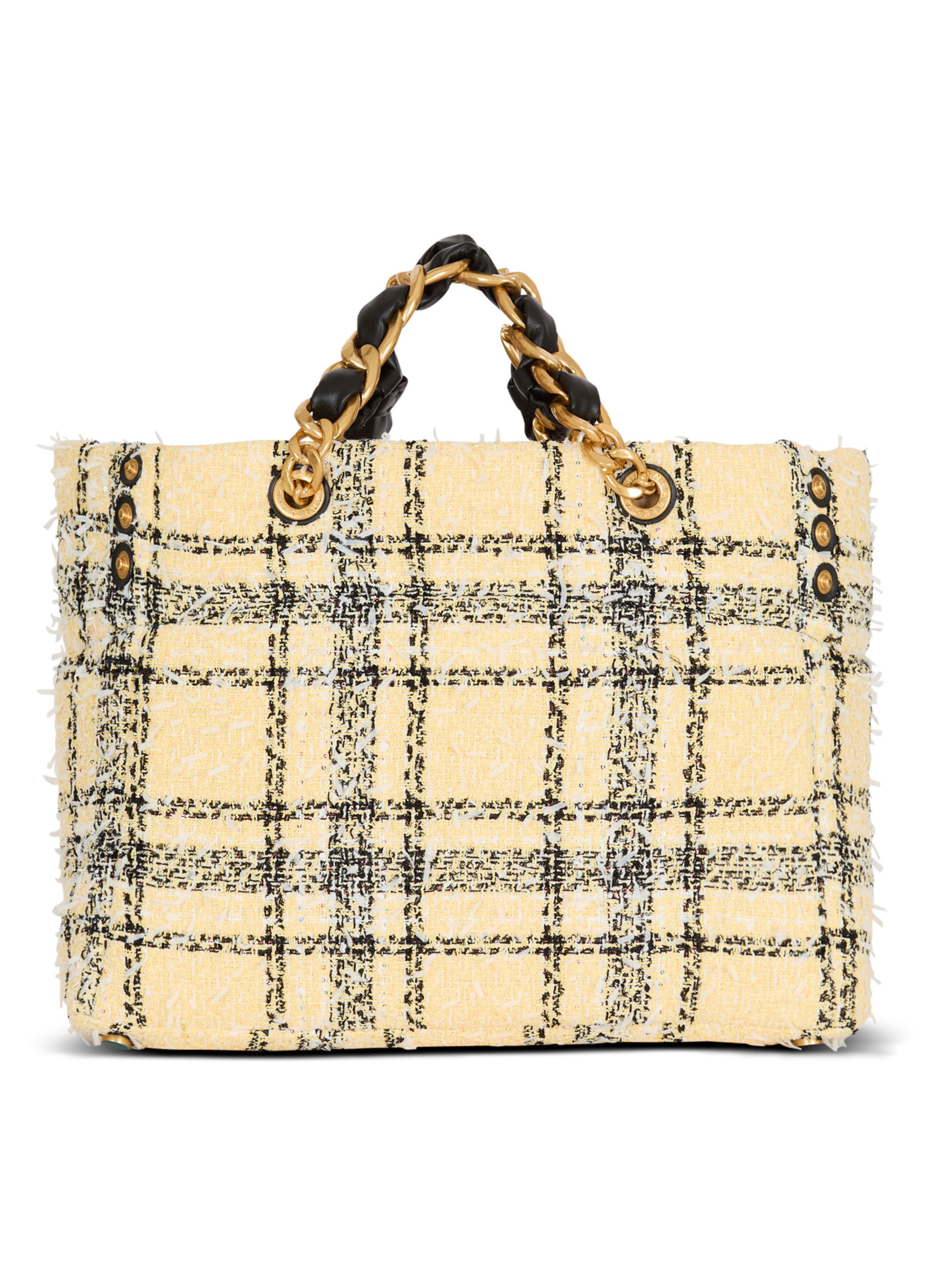 Sac cabas 1945 en tweed tartan BALMAIN Jaune