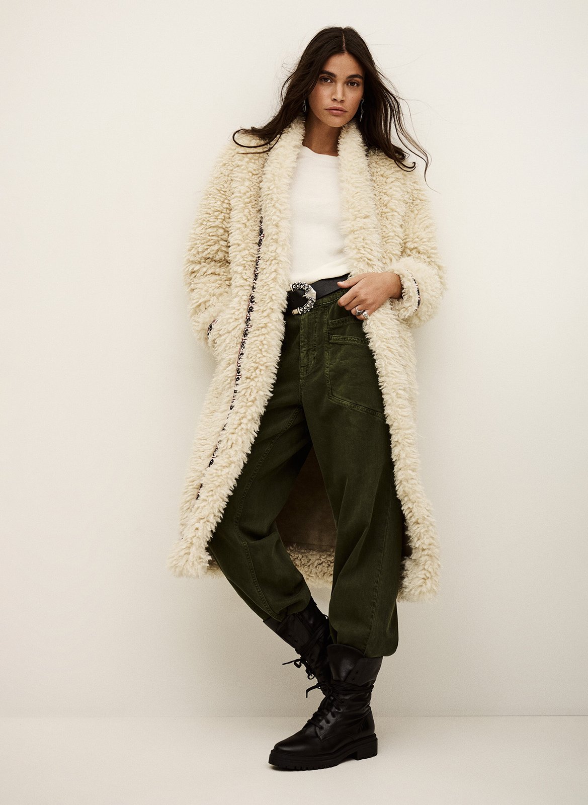 Manteau col châle effet fourrure cais BA&SH Beige