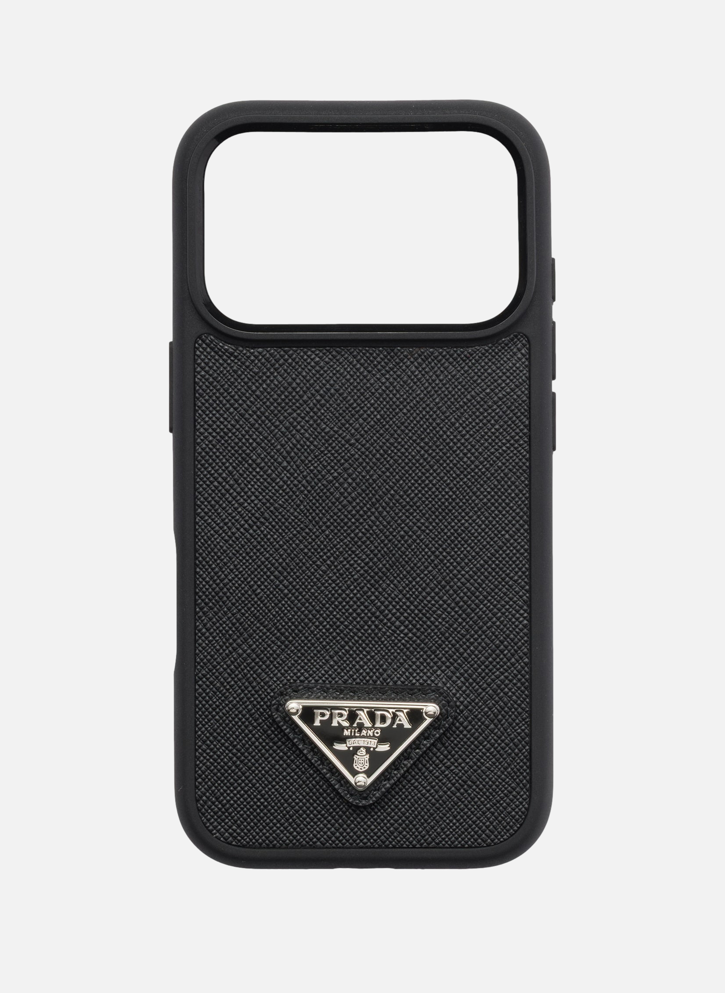 Coque pour iphone 17 pro en cuir saffiano PRADA Noir