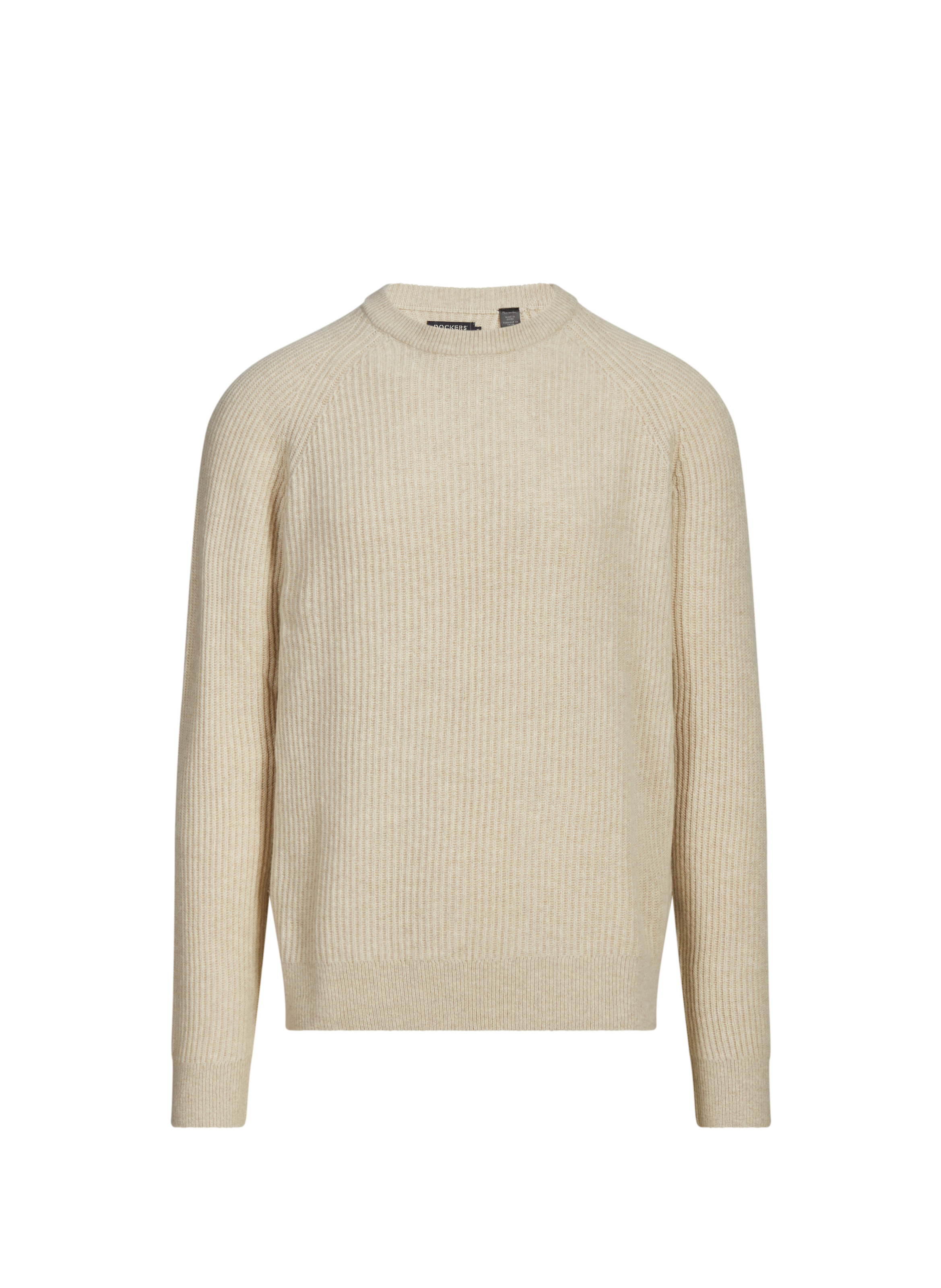 DOCKERS Ribbed round neck sweater in a blend of merino wool and cotton Beige