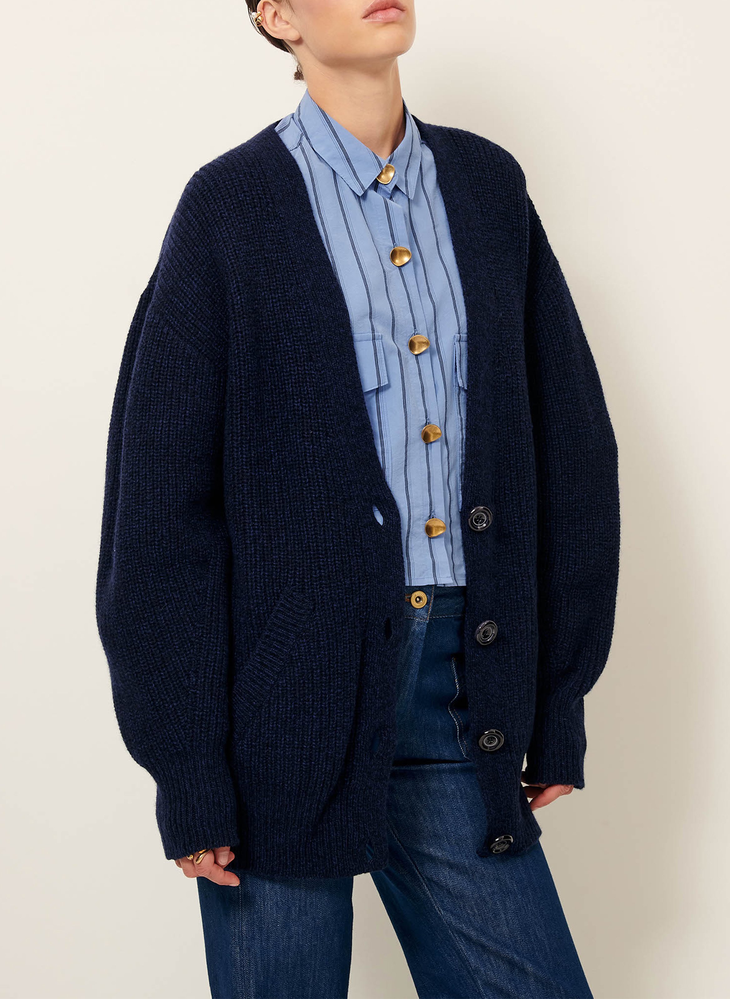 Gilet col v en laine mélangée cardy SESSUN Bleu