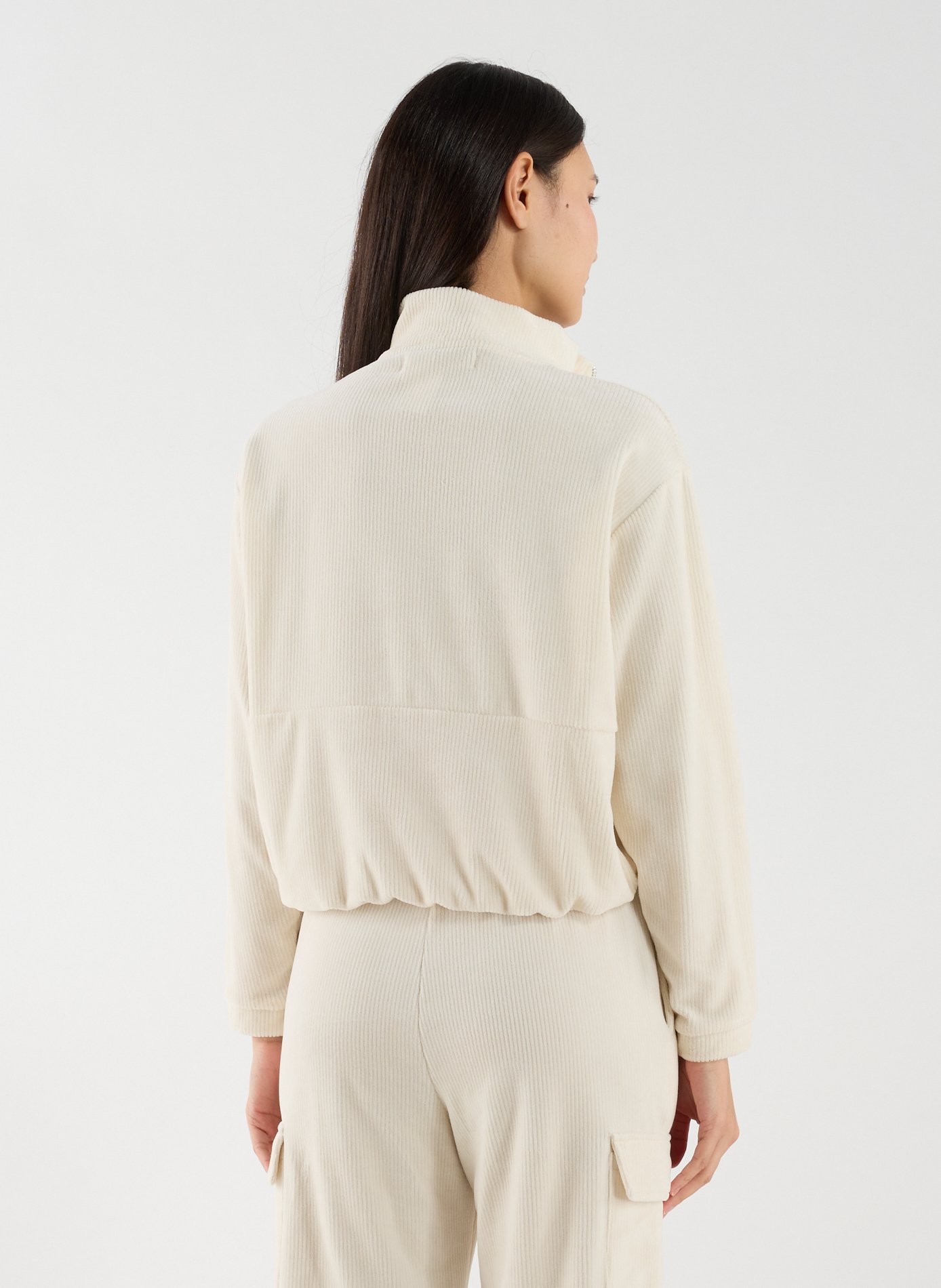 Ribbed velvet sweatshirt with zip collar in cotton blend BANANA MOON Beige