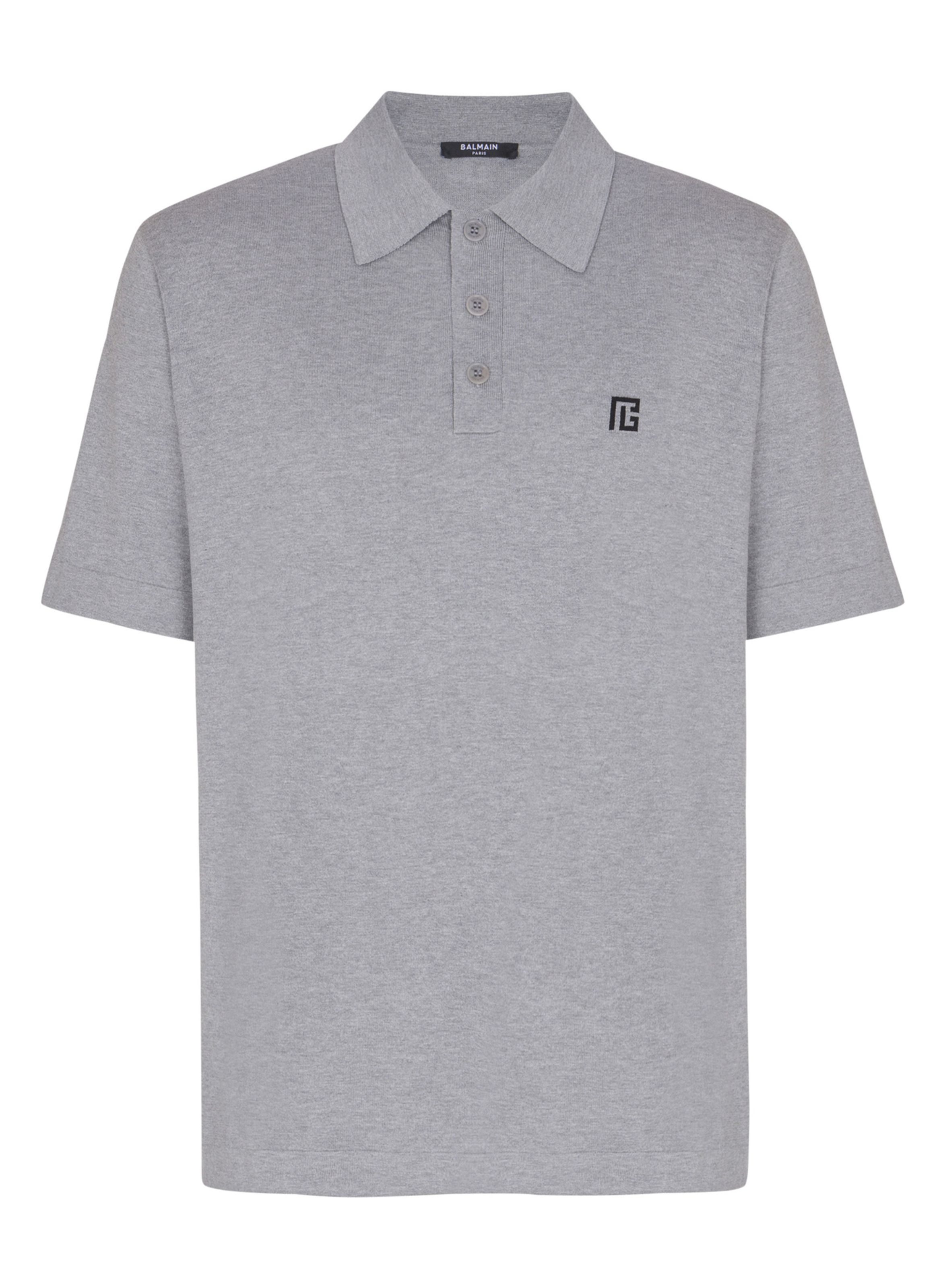 Polo en coton brodé BALMAIN Gris