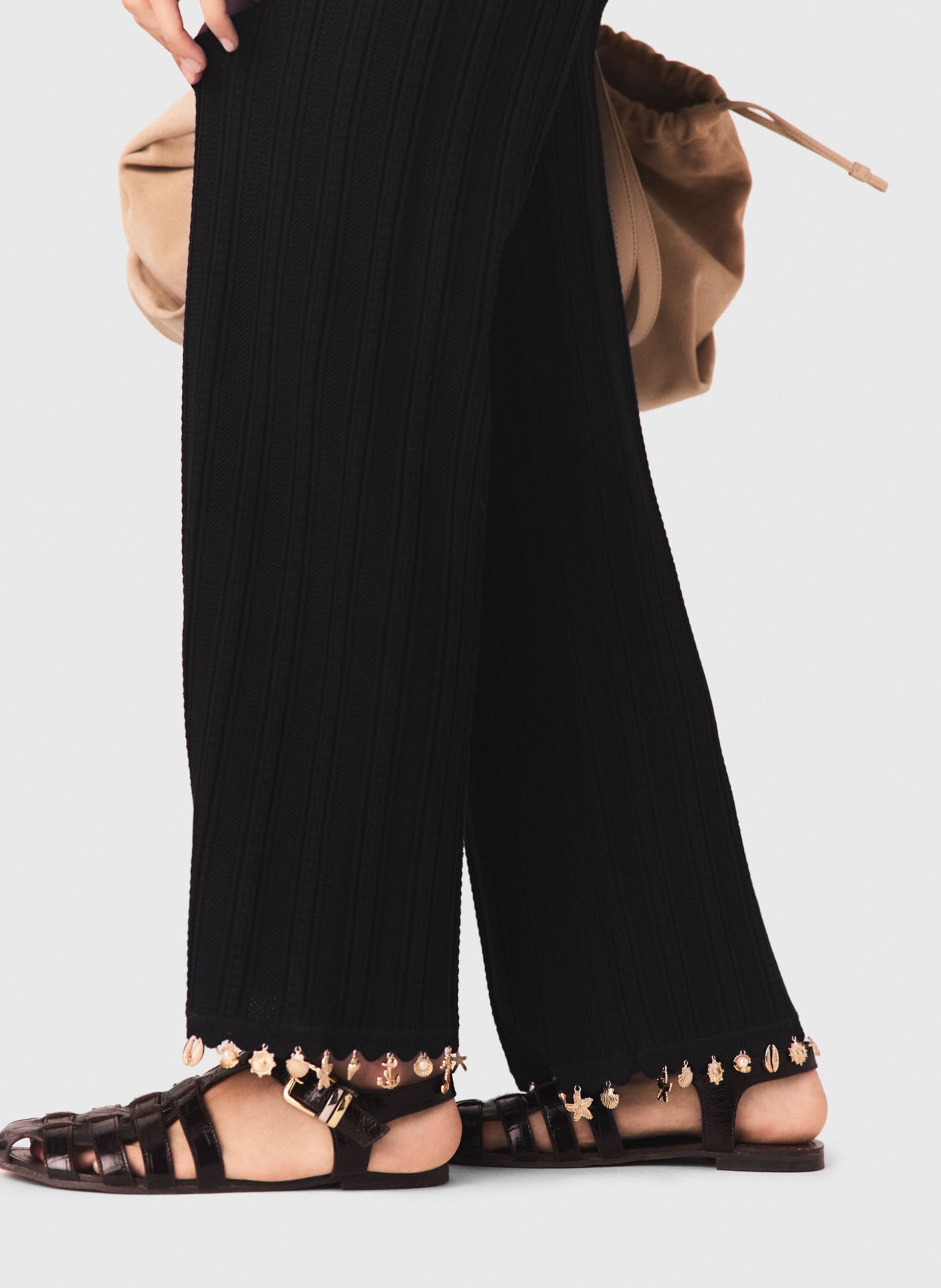 Pantalon large côtelé en coton mélangé MAJE Noir