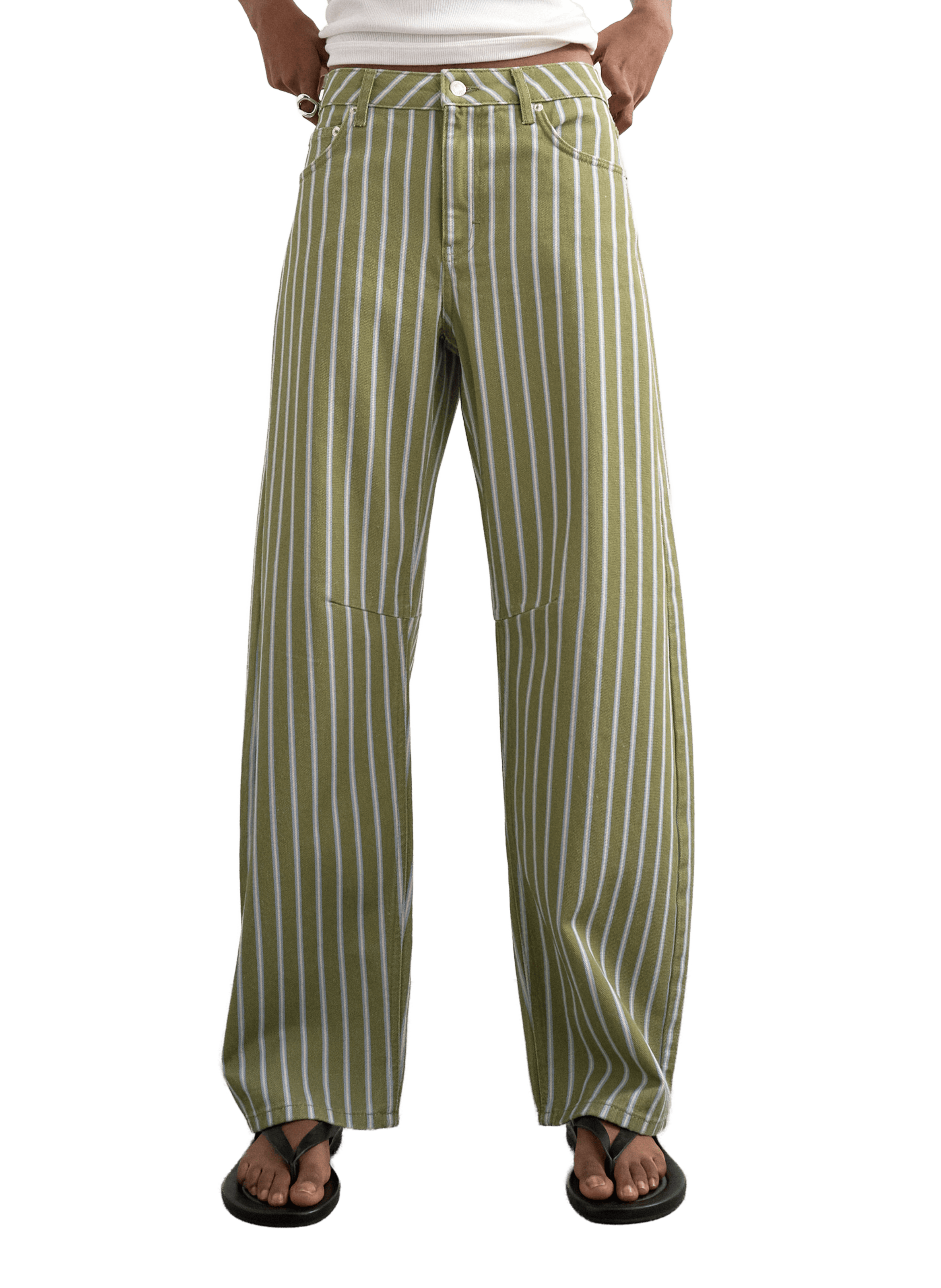 Jean barrel Tsbara rayé en coton  TOPSHOP Vert