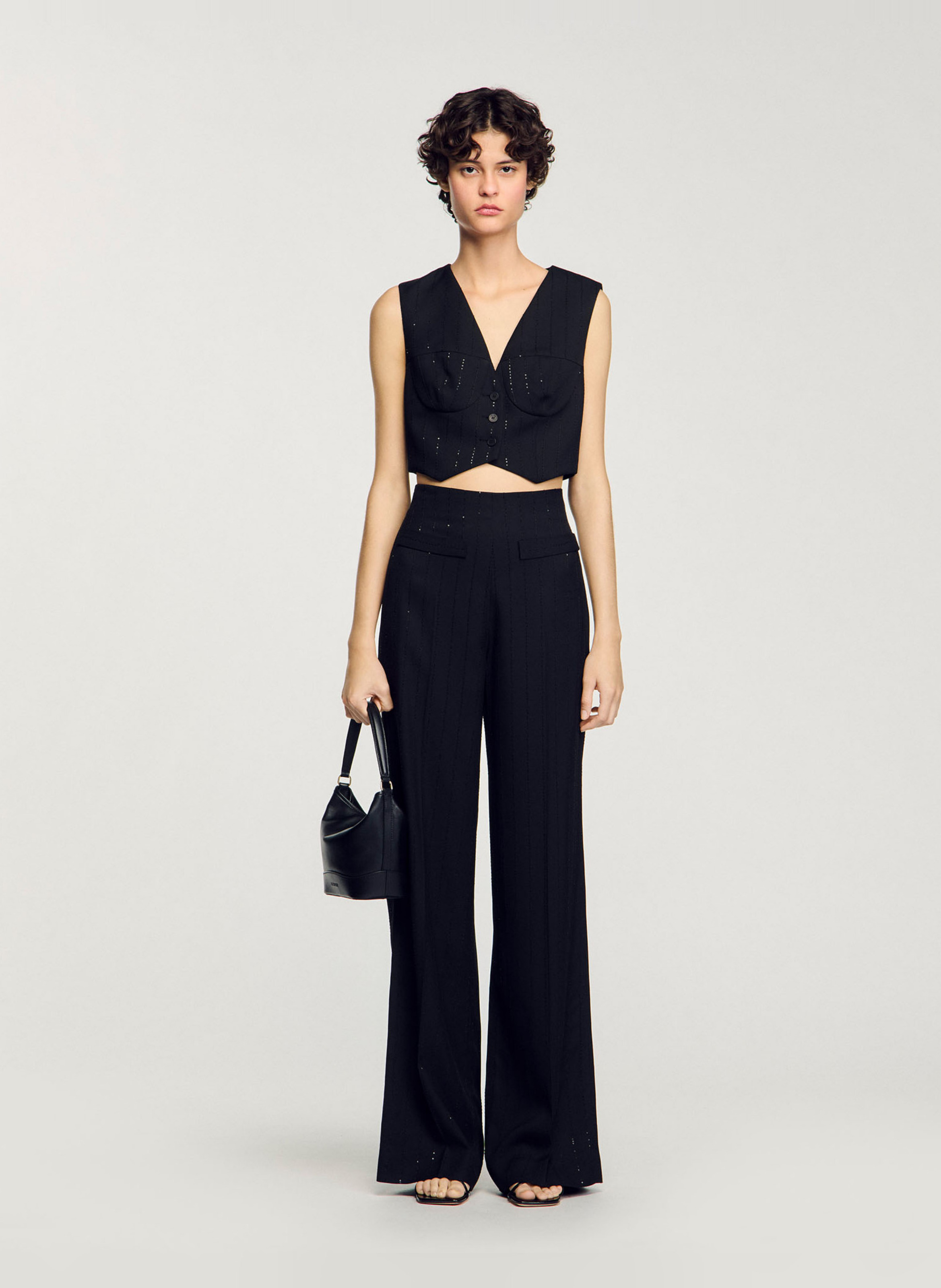 Pantalon de costume droit à sequins SANDRO Noir