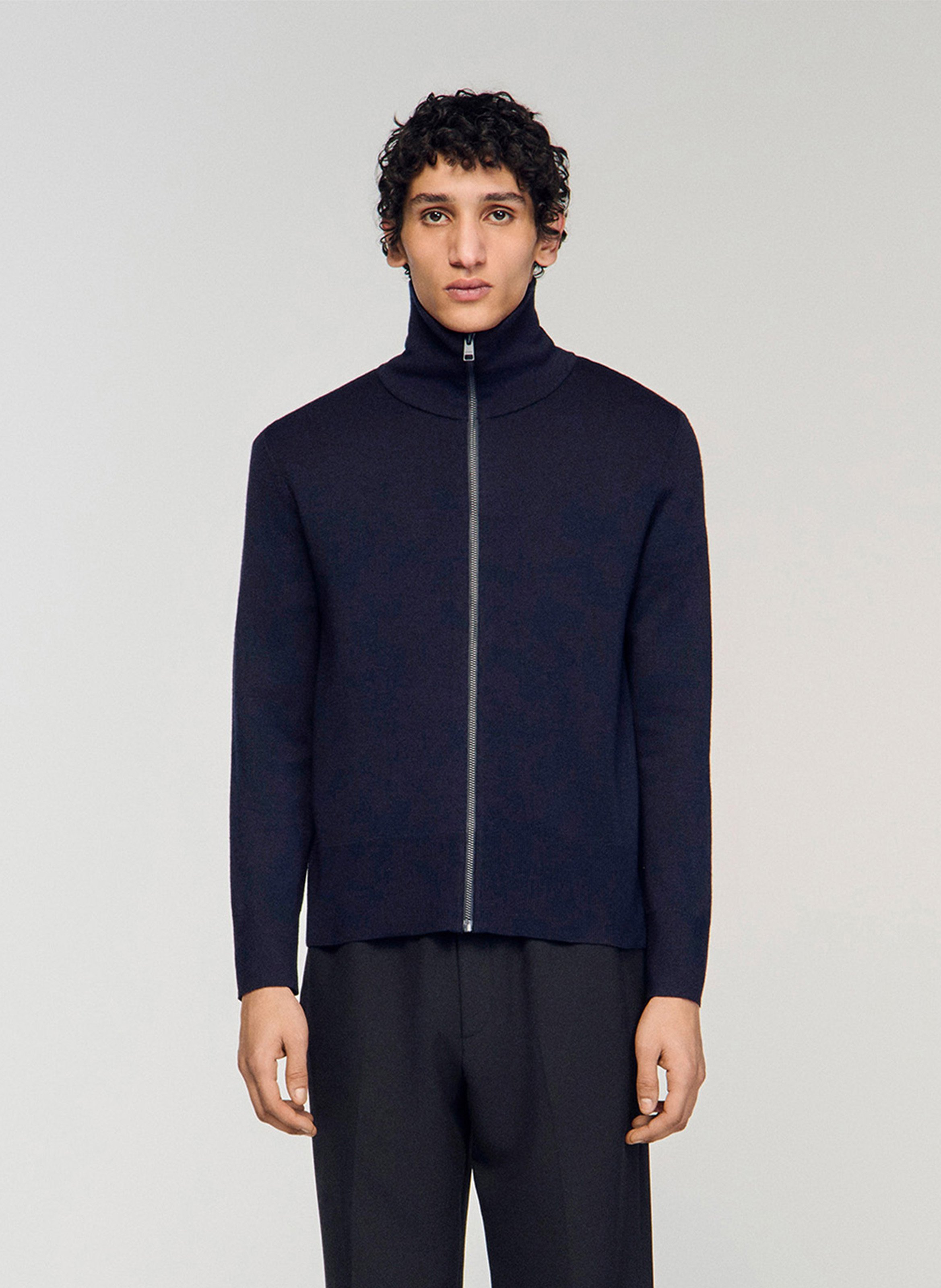 Gilet zippé en laine mélangée SANDRO Bleu