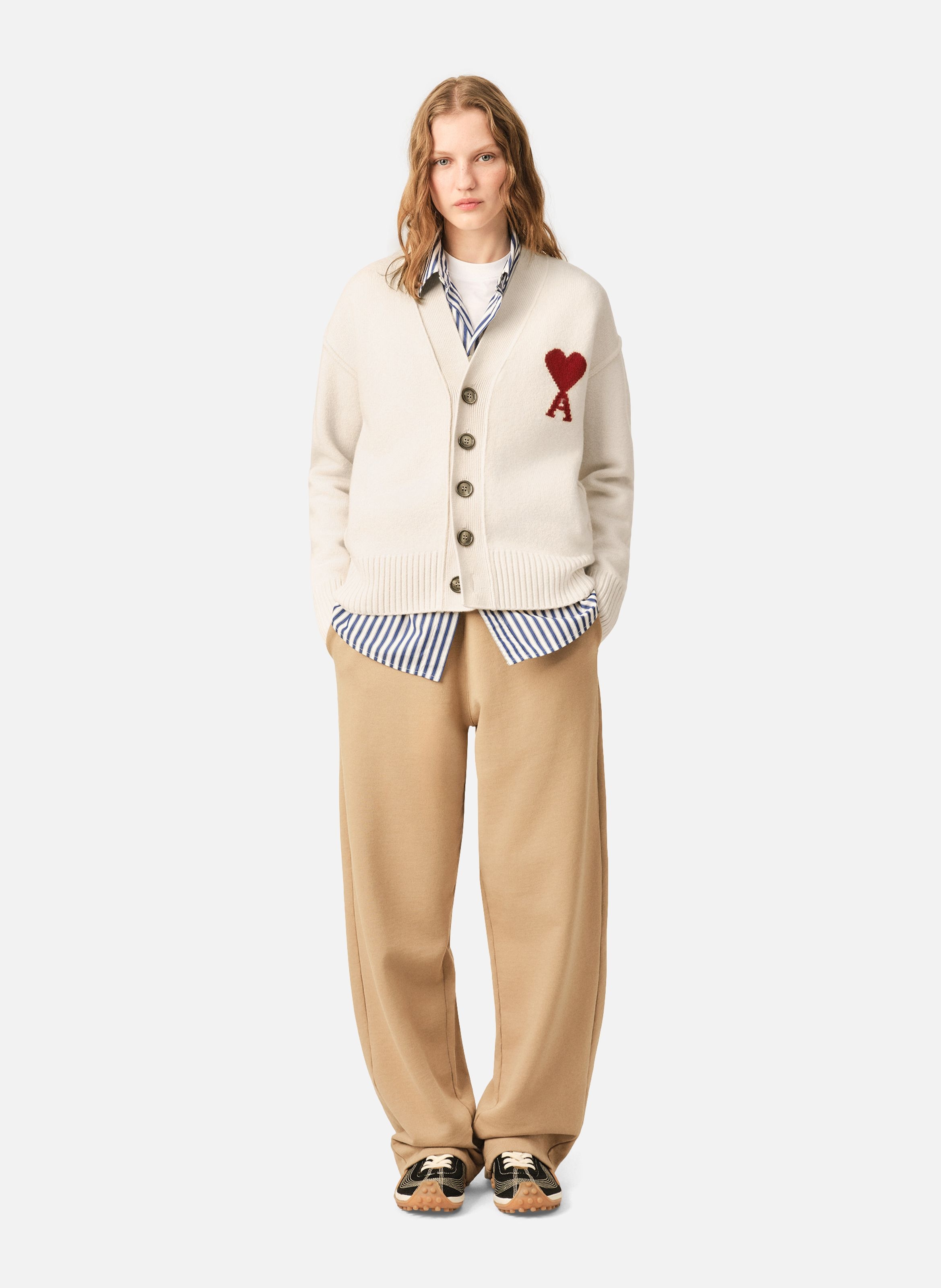 Cardigan unisexe en laine ami de coeur AMI PARIS Blanc