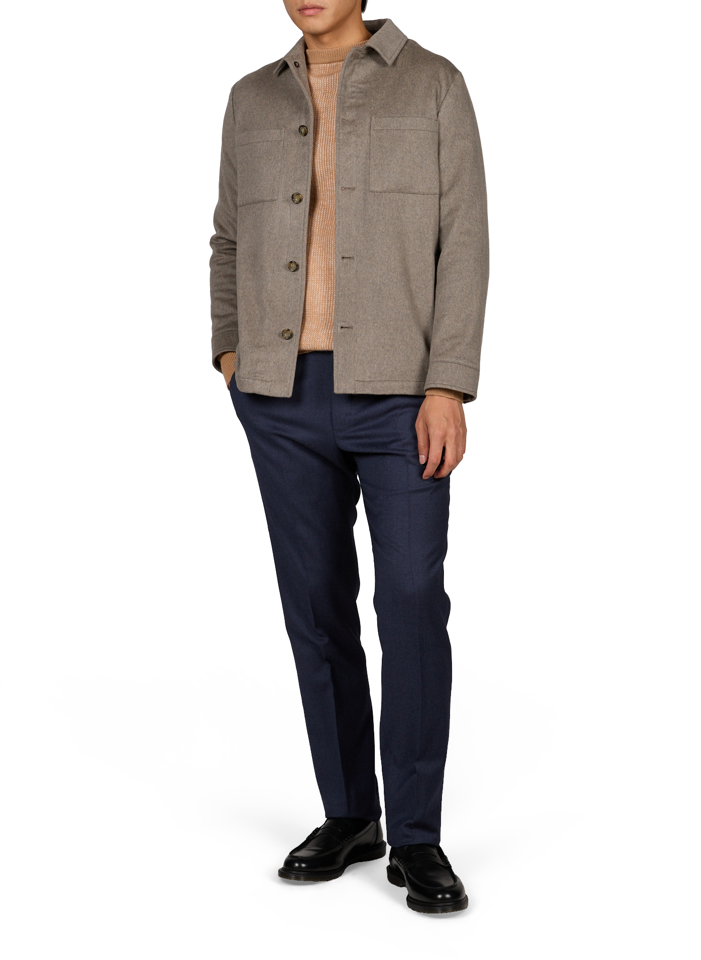Straight wool and cashmere overshirt AURELIEN Brown