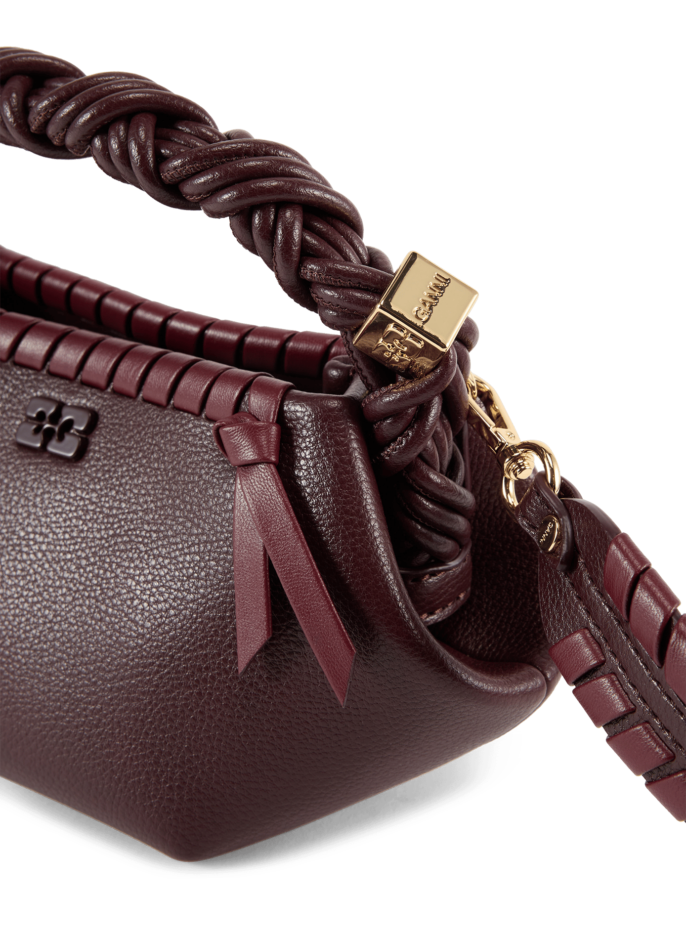 Mini handbag in Bou braided faux leather GANNI Brown