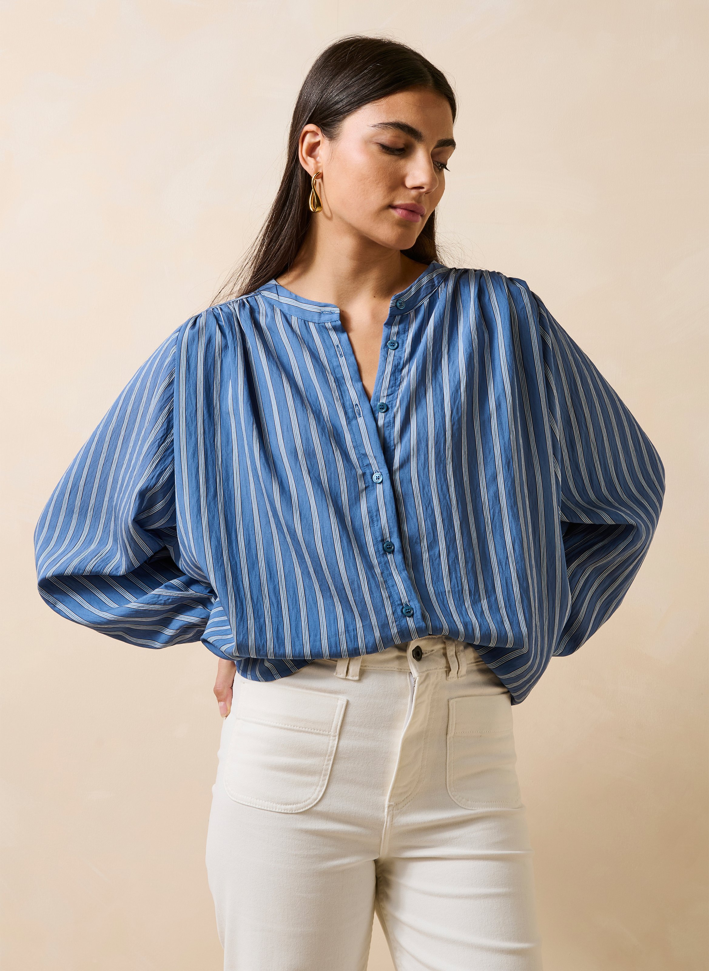 Gestreept overhemd met mao-kraag LA FEE MARABOUTEE Blauw