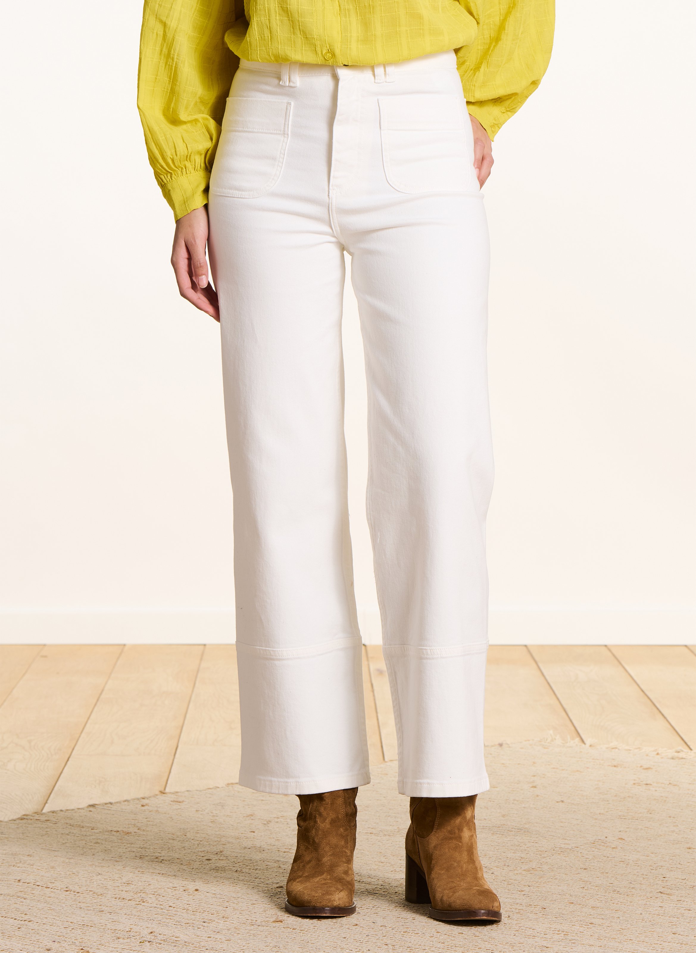 Rechte jeans met hoge taille van een biologisch katoenmengsel LA FEE MARABOUTEE Wit