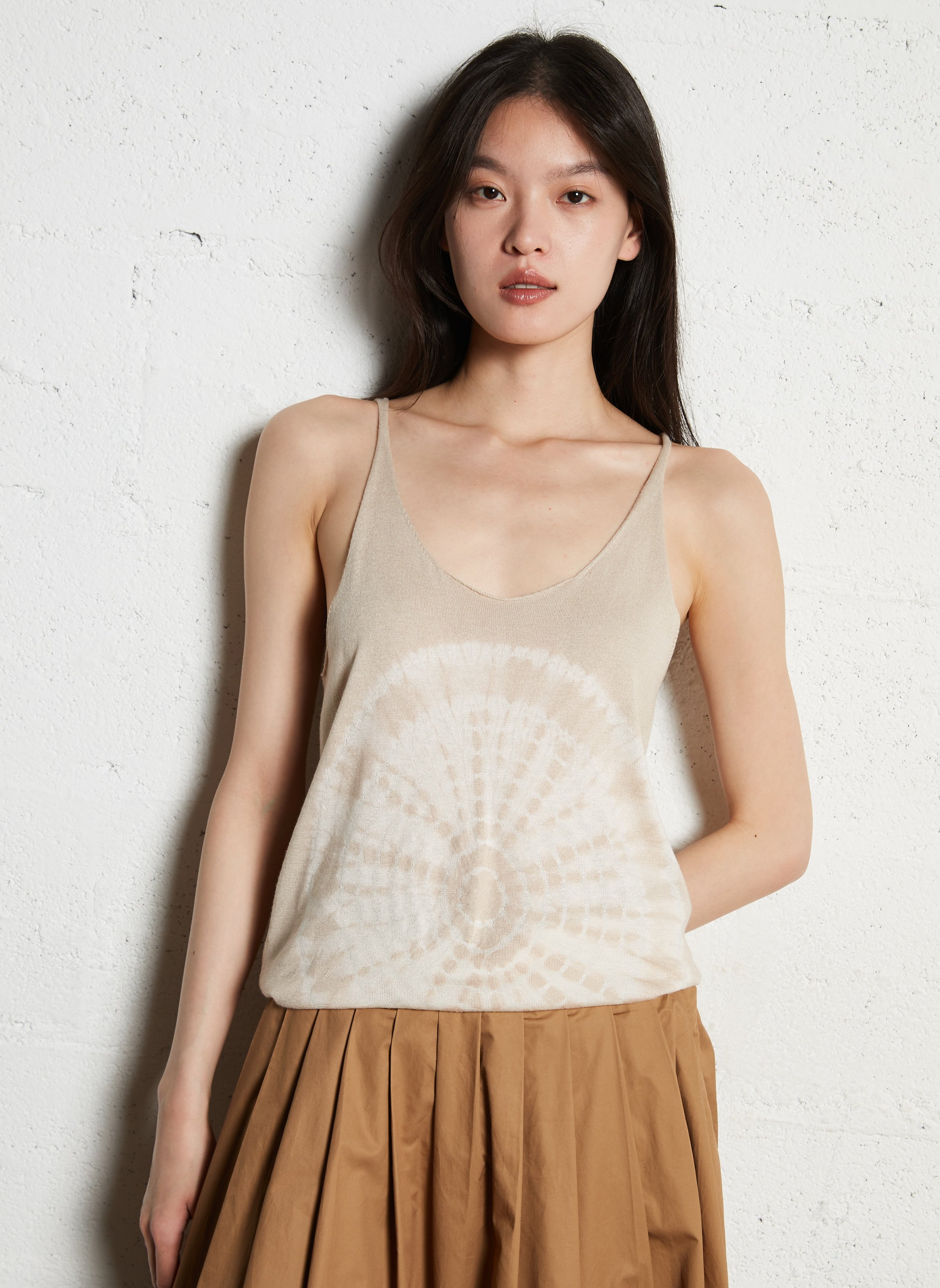 Top droit en soie mélangée imprimée soft circle KUJTEN Beige