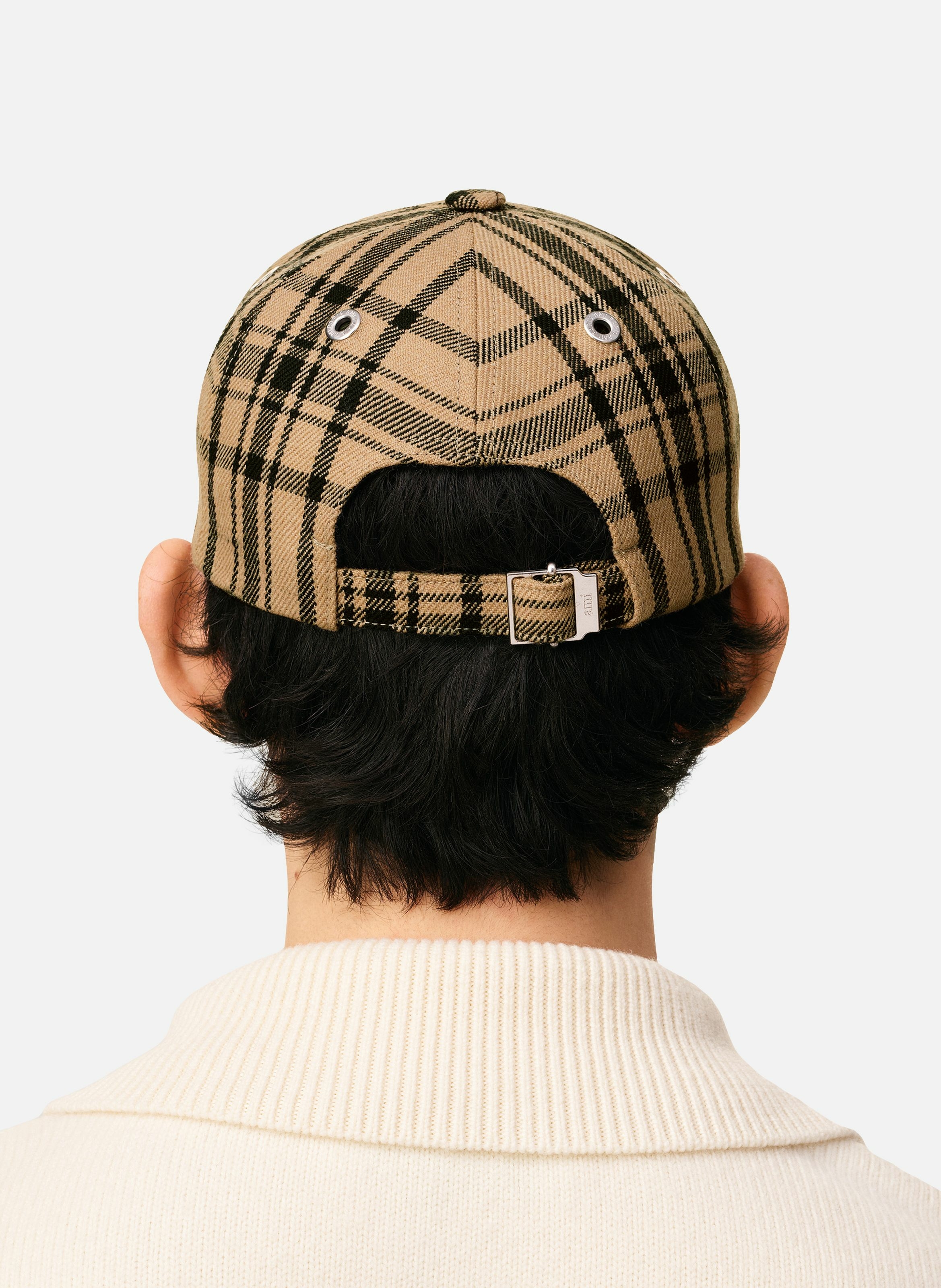 Casquette a carreaux en laine unisexe AMI PARIS Marron
