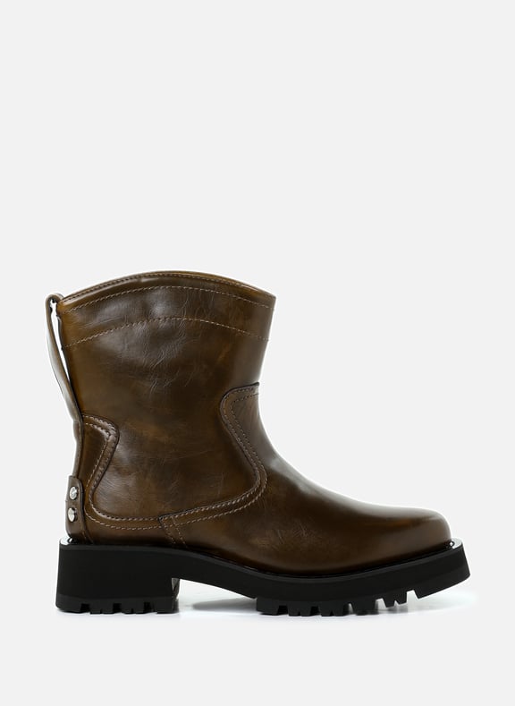 Bottines en cuir aspect usé Kaki by GANNI GANNI Bottines en cuir aspect usé Kaki