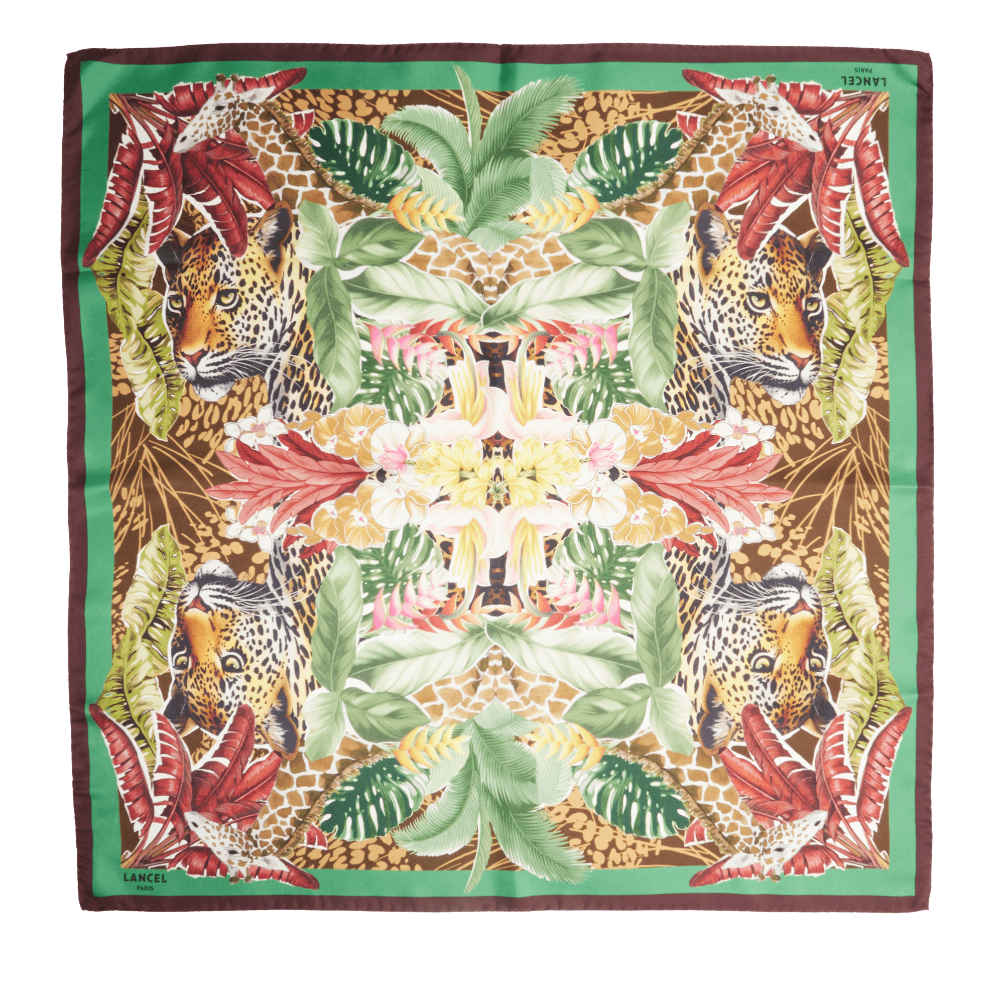 Carré de soie 90 cm motif jungle en soie LANCEL Vert