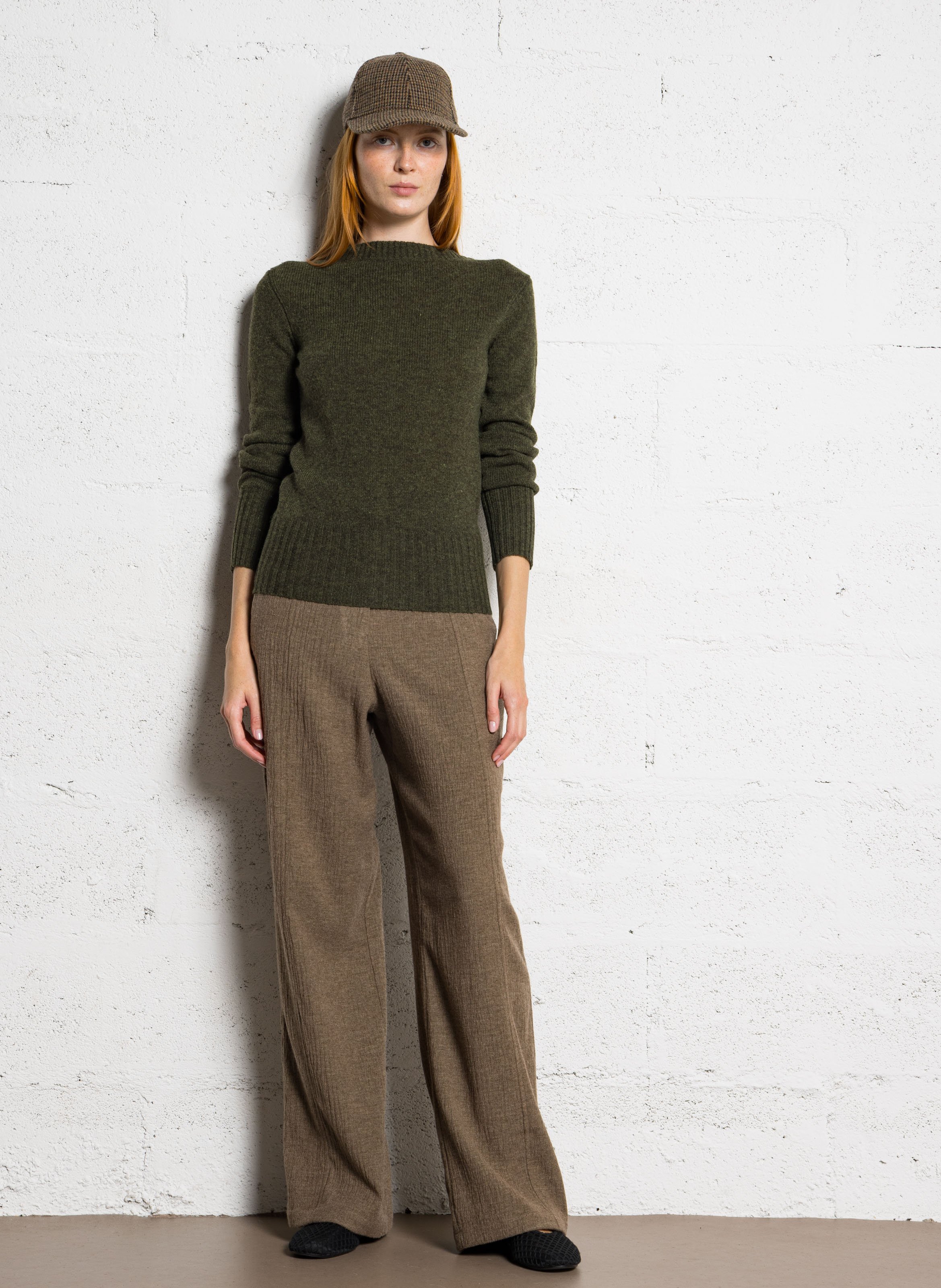 Pull droit col rond en laine Gipsy SOEUR Kaki