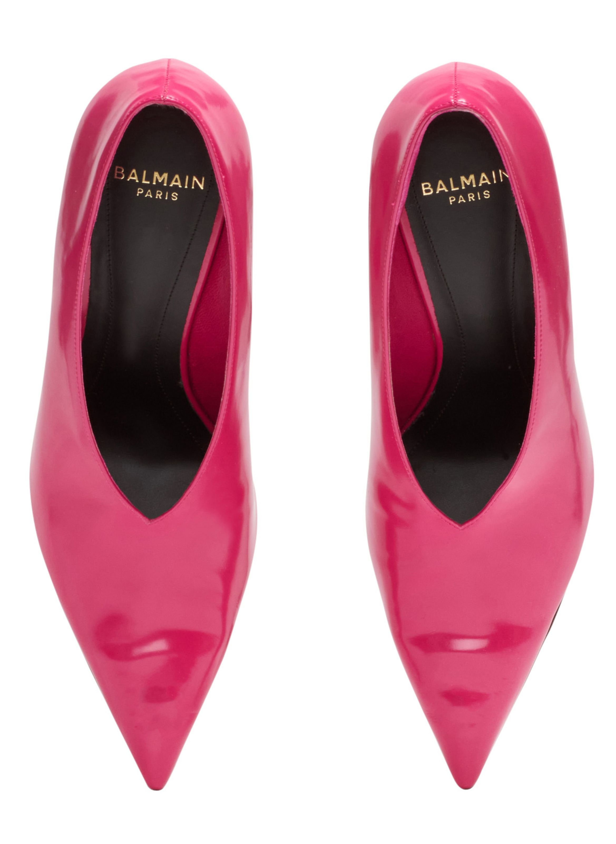 Escarpins wedge en cuir d’agneau brillant BALMAIN Rose