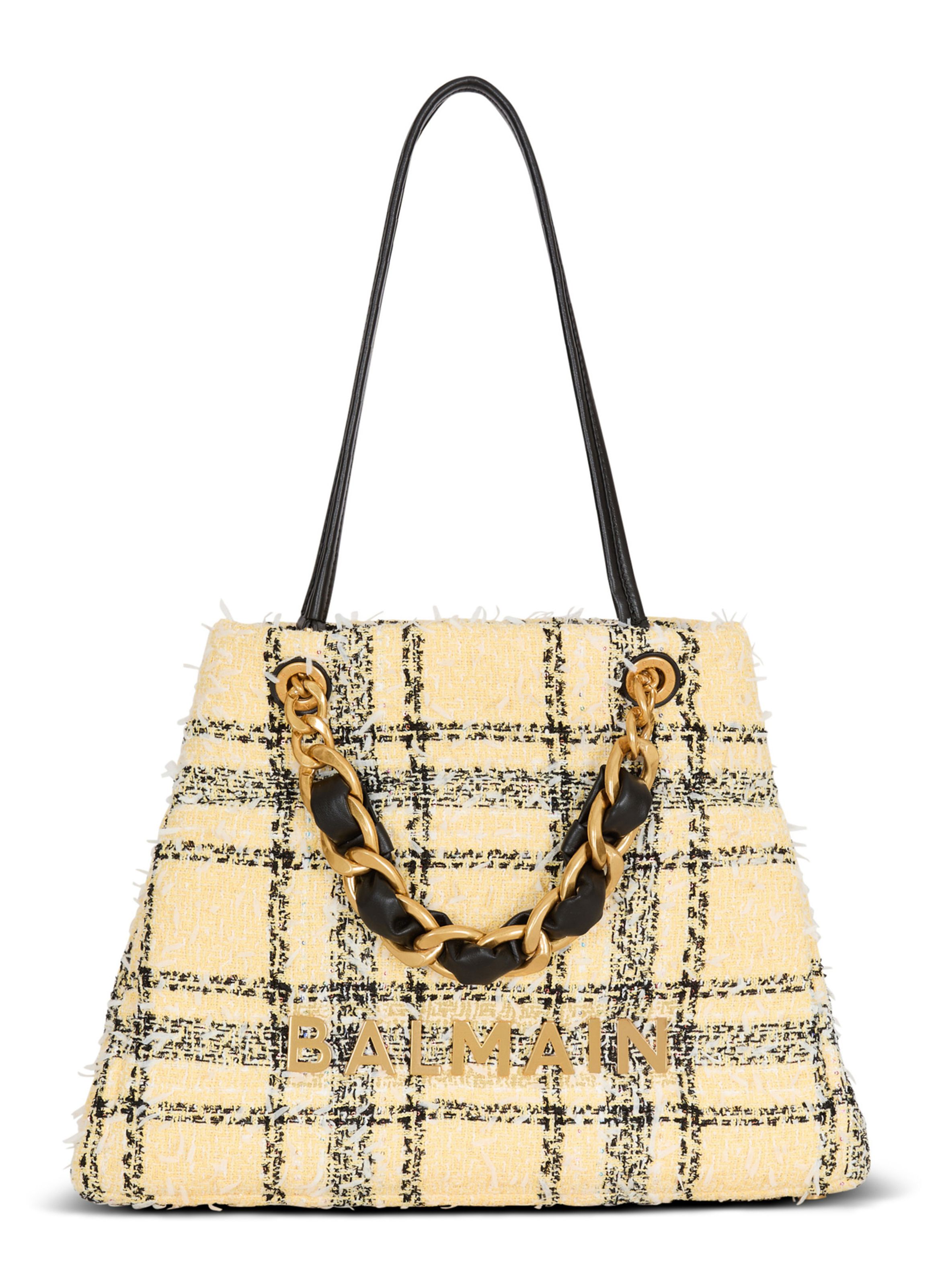 Sac cabas 1945 en tweed tartan BALMAIN Jaune