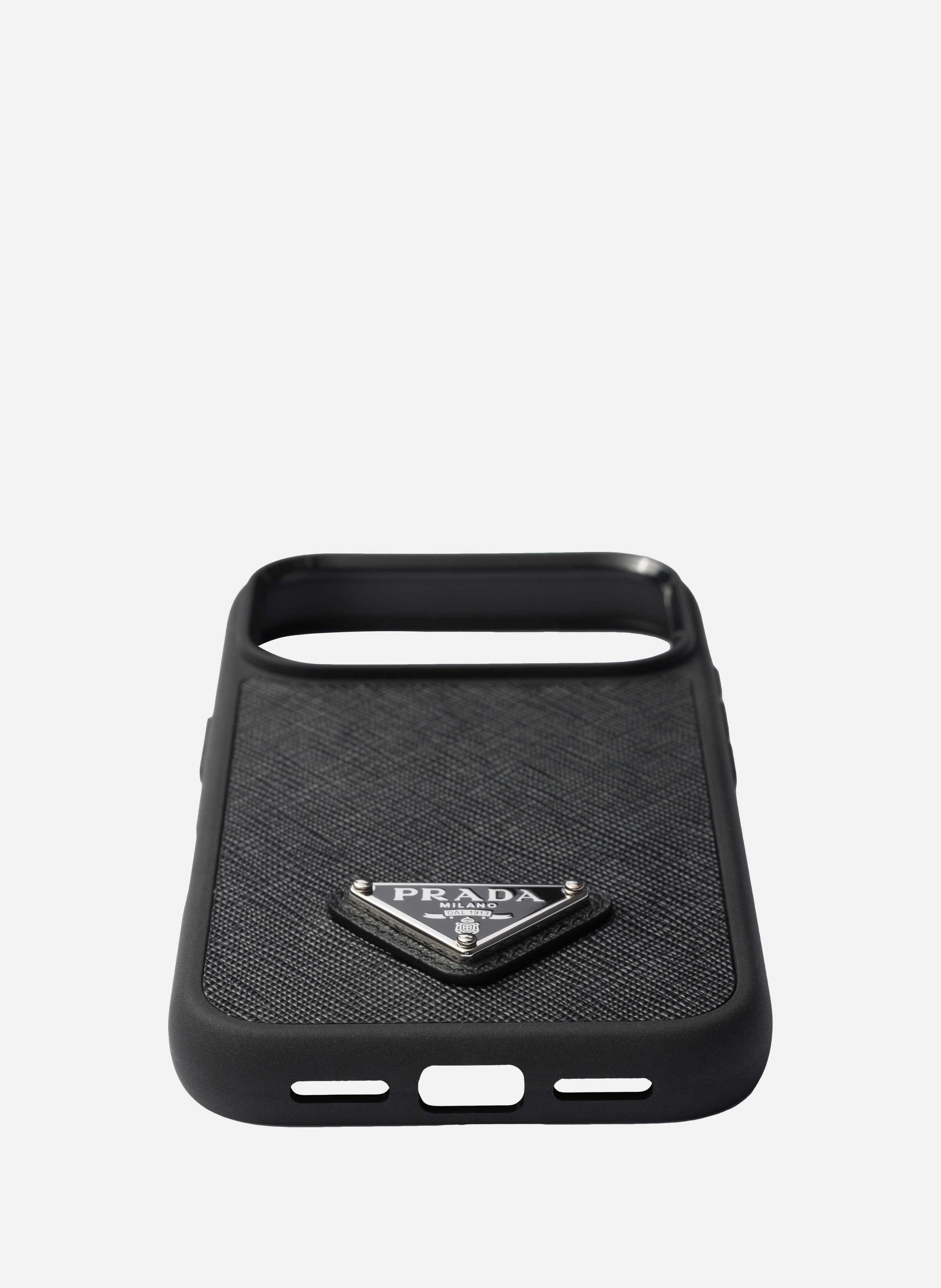 Coque pour iphone 17 pro en cuir saffiano PRADA Noir