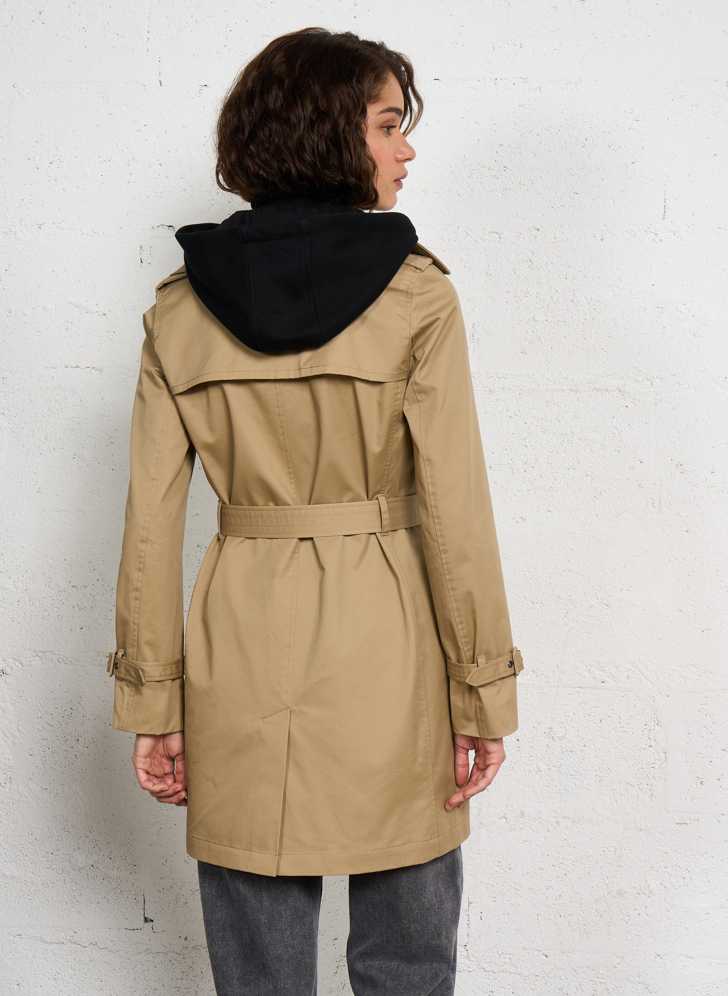 Trench à capuche amovible en coton IKKS Beige