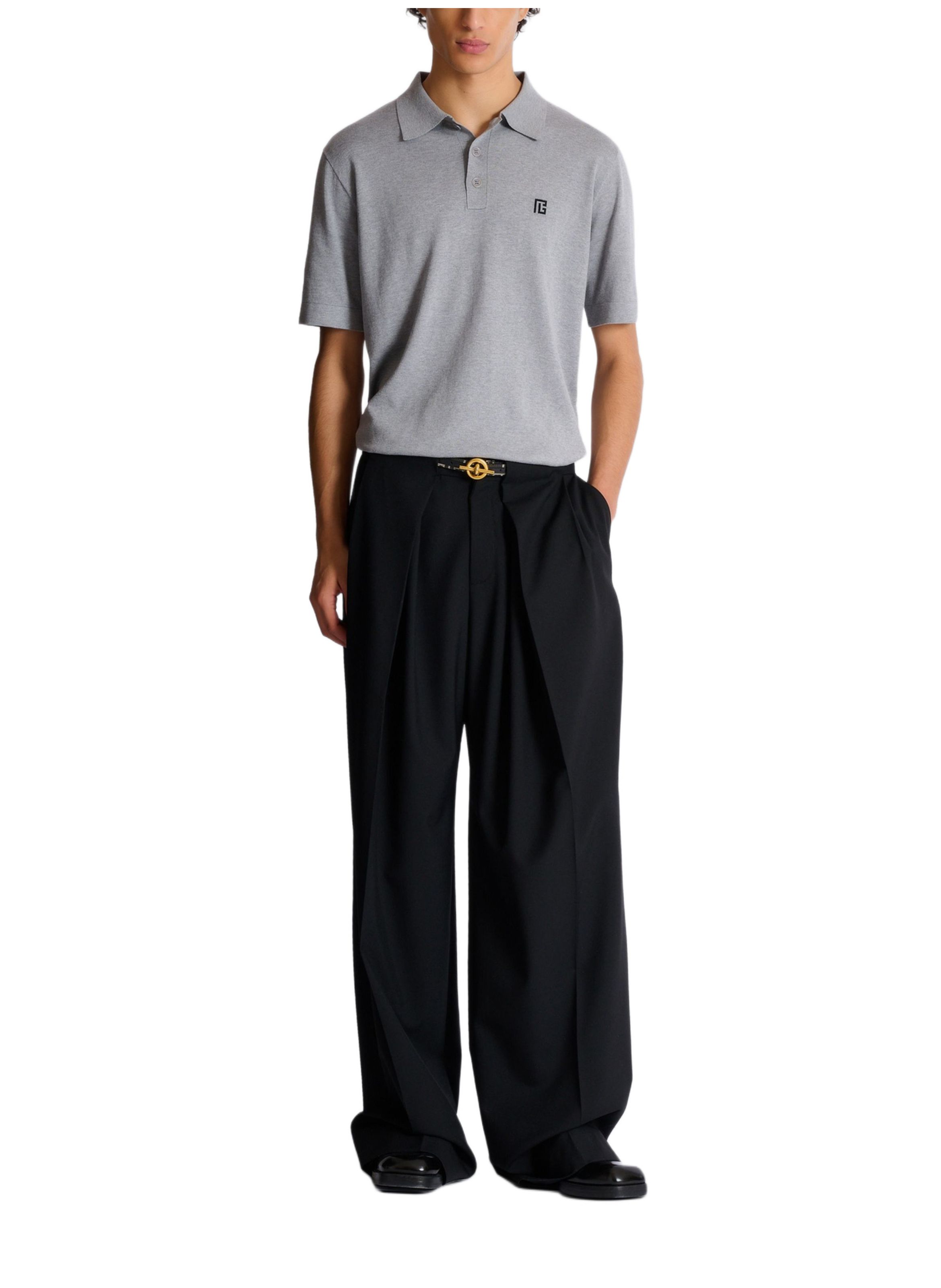 Polo en coton brodé BALMAIN Gris