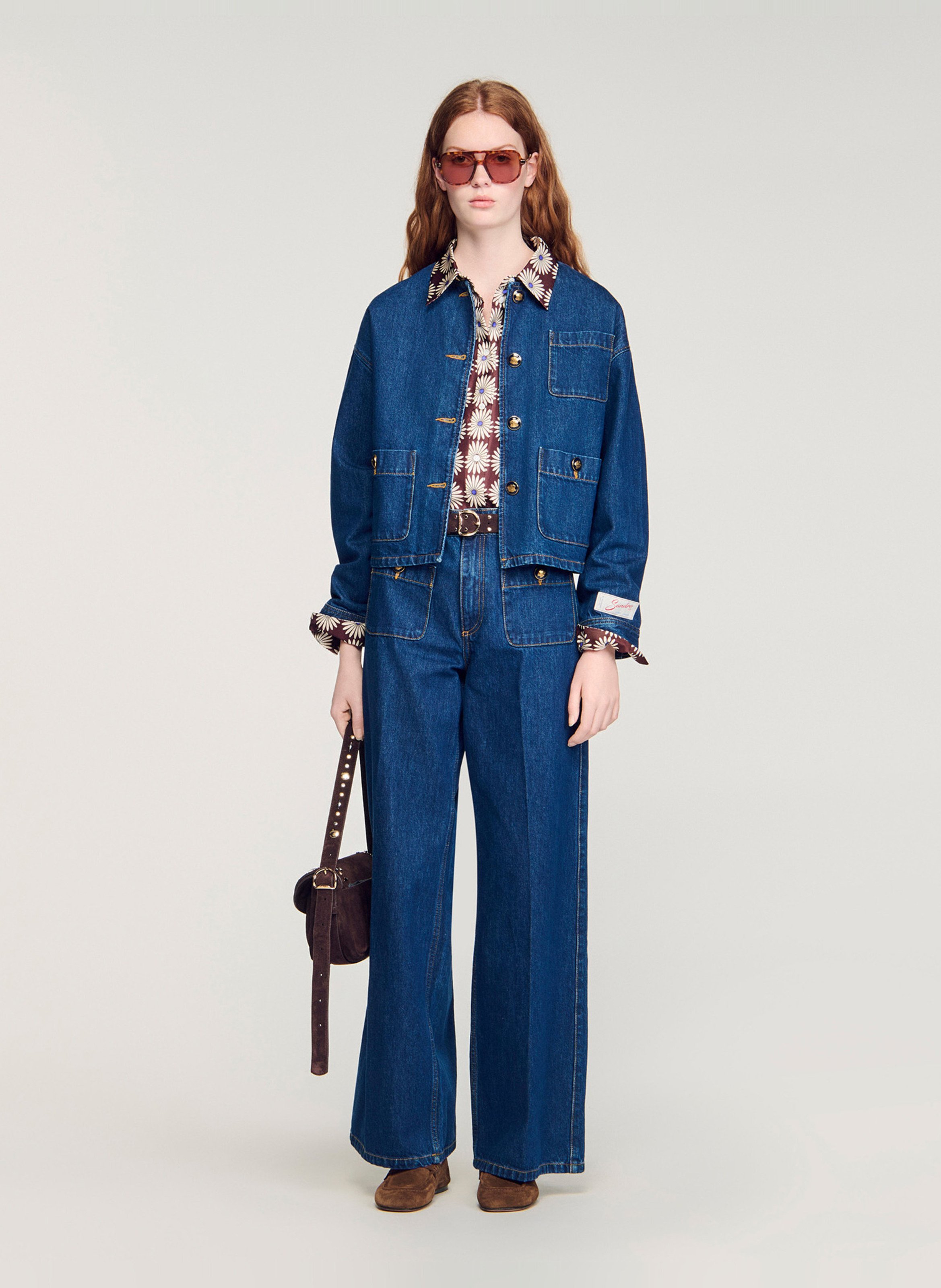 Veste ample boutonnée en denim SANDRO Bleu