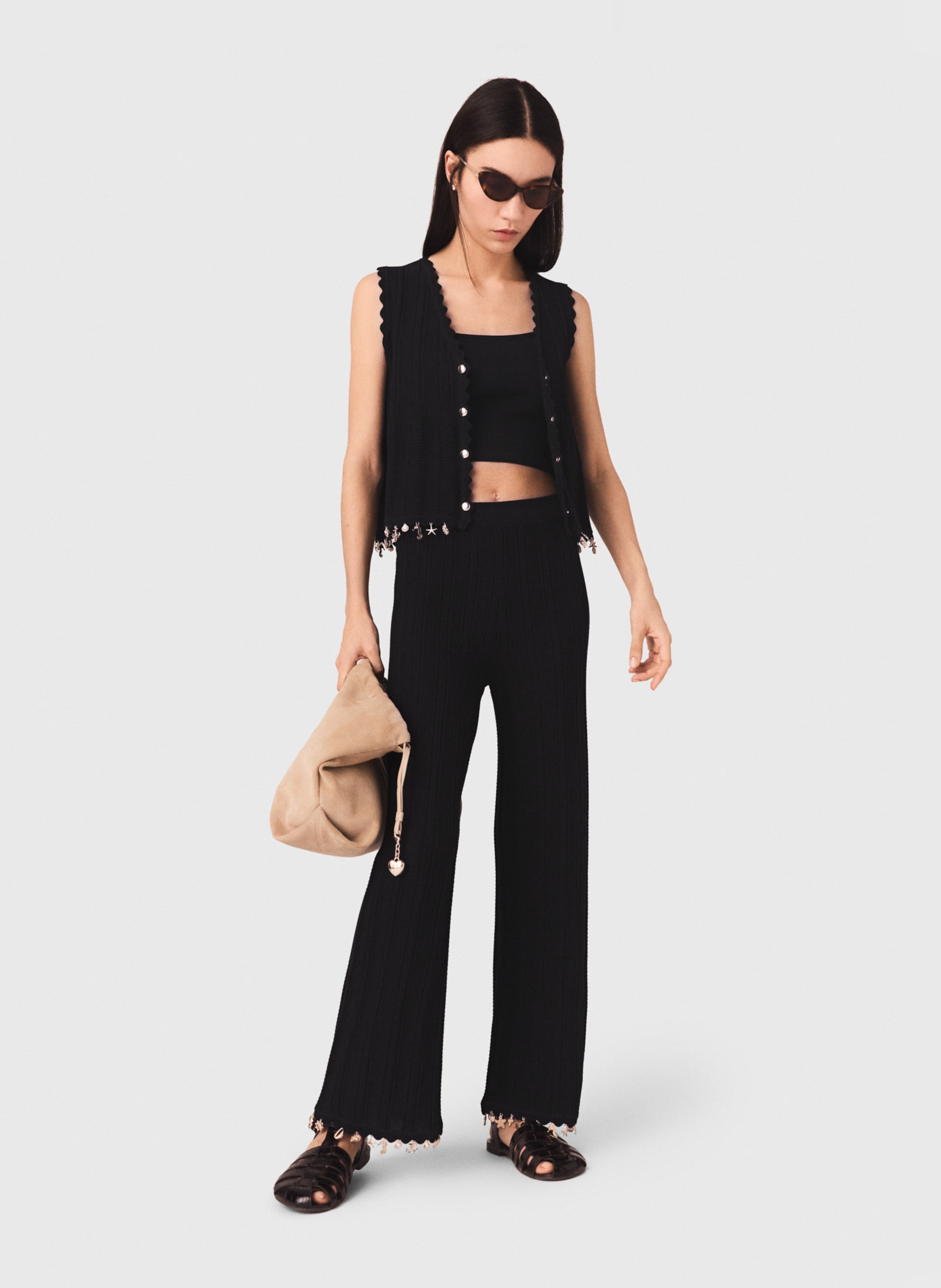 Pantalon large côtelé en coton mélangé MAJE Noir