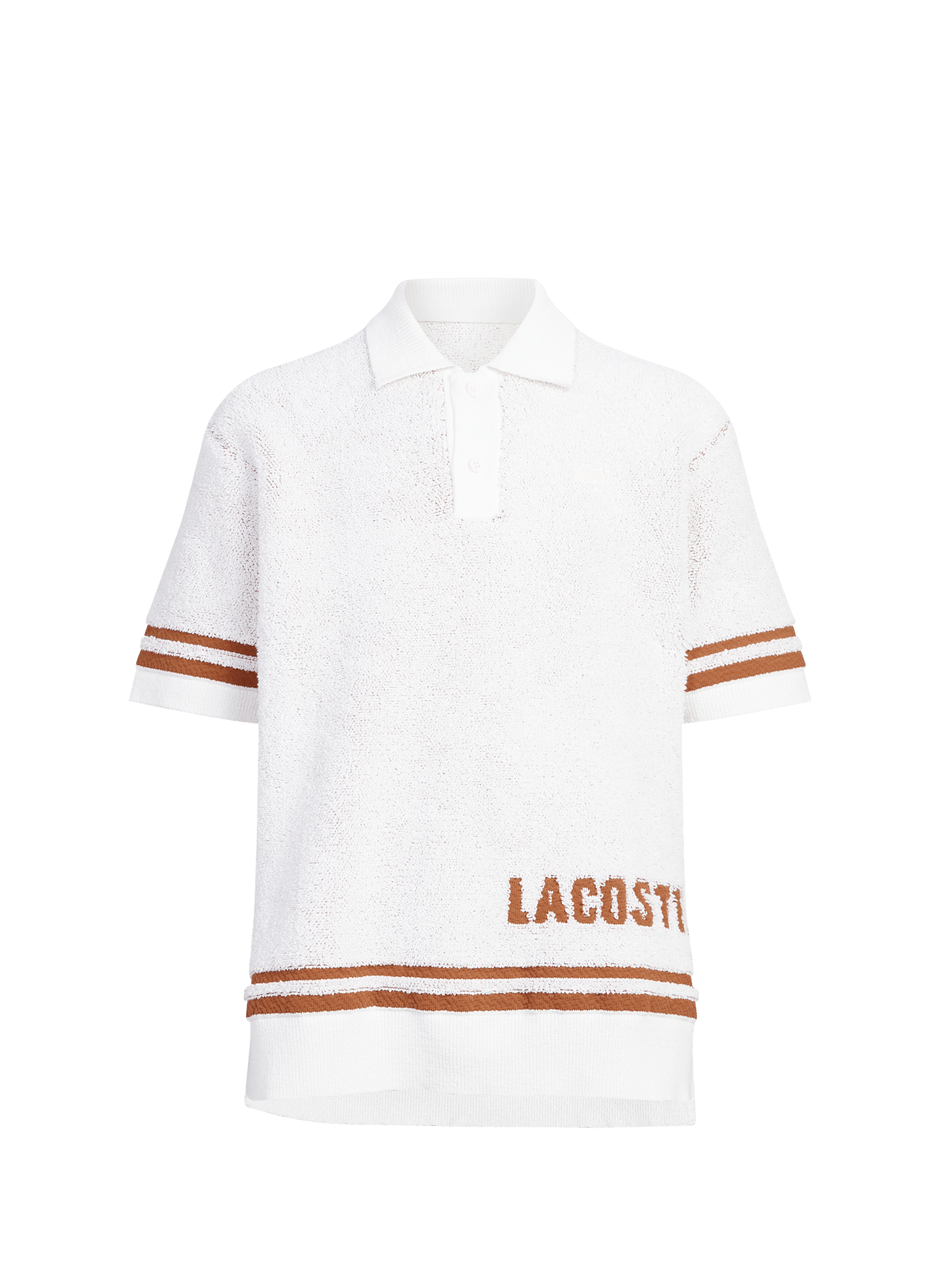 Looped bouclé knit polo collar sweater in cotton blend LACOSTE White