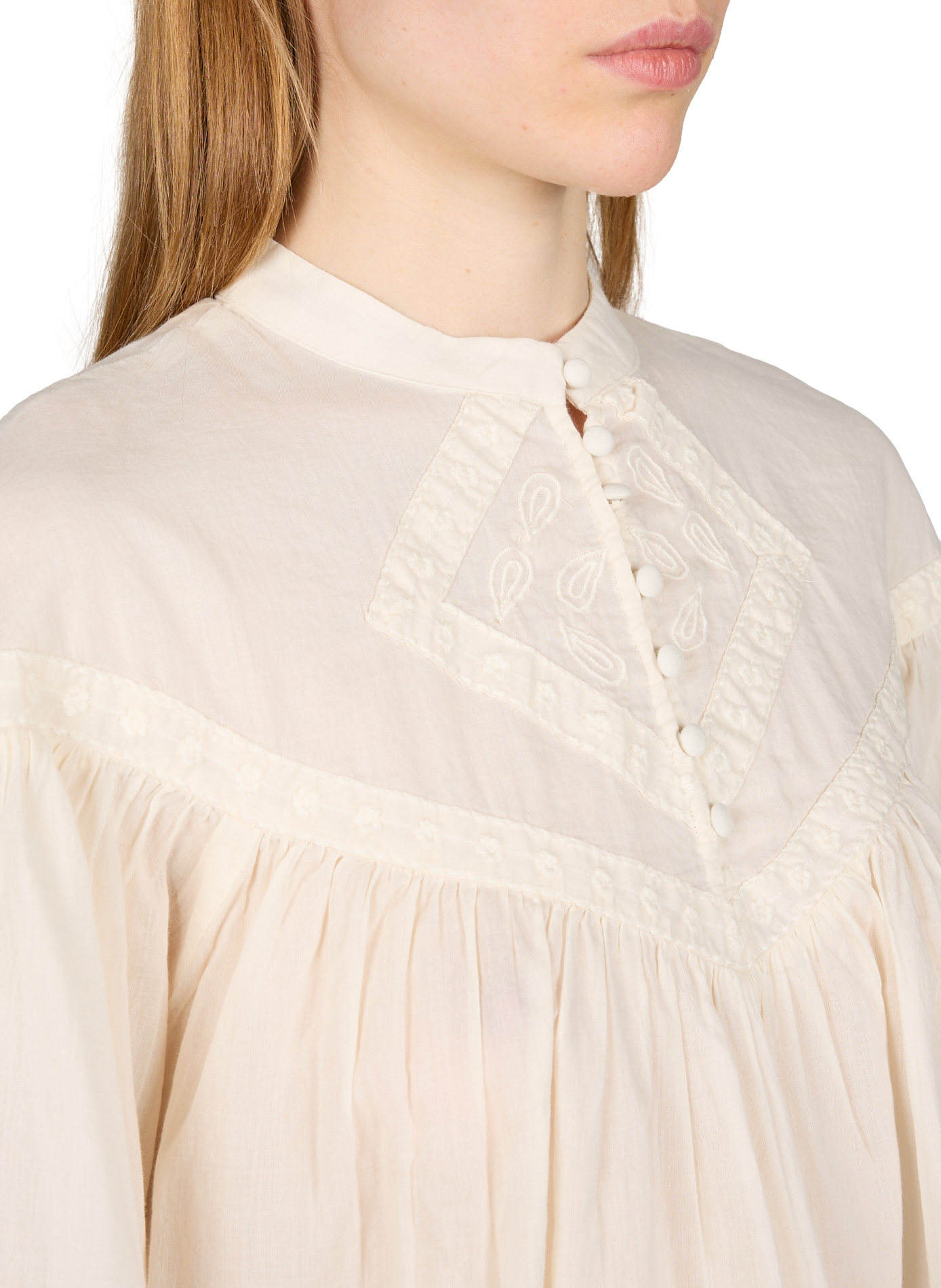 Embroidered cotton high-neck top VILA Beige
