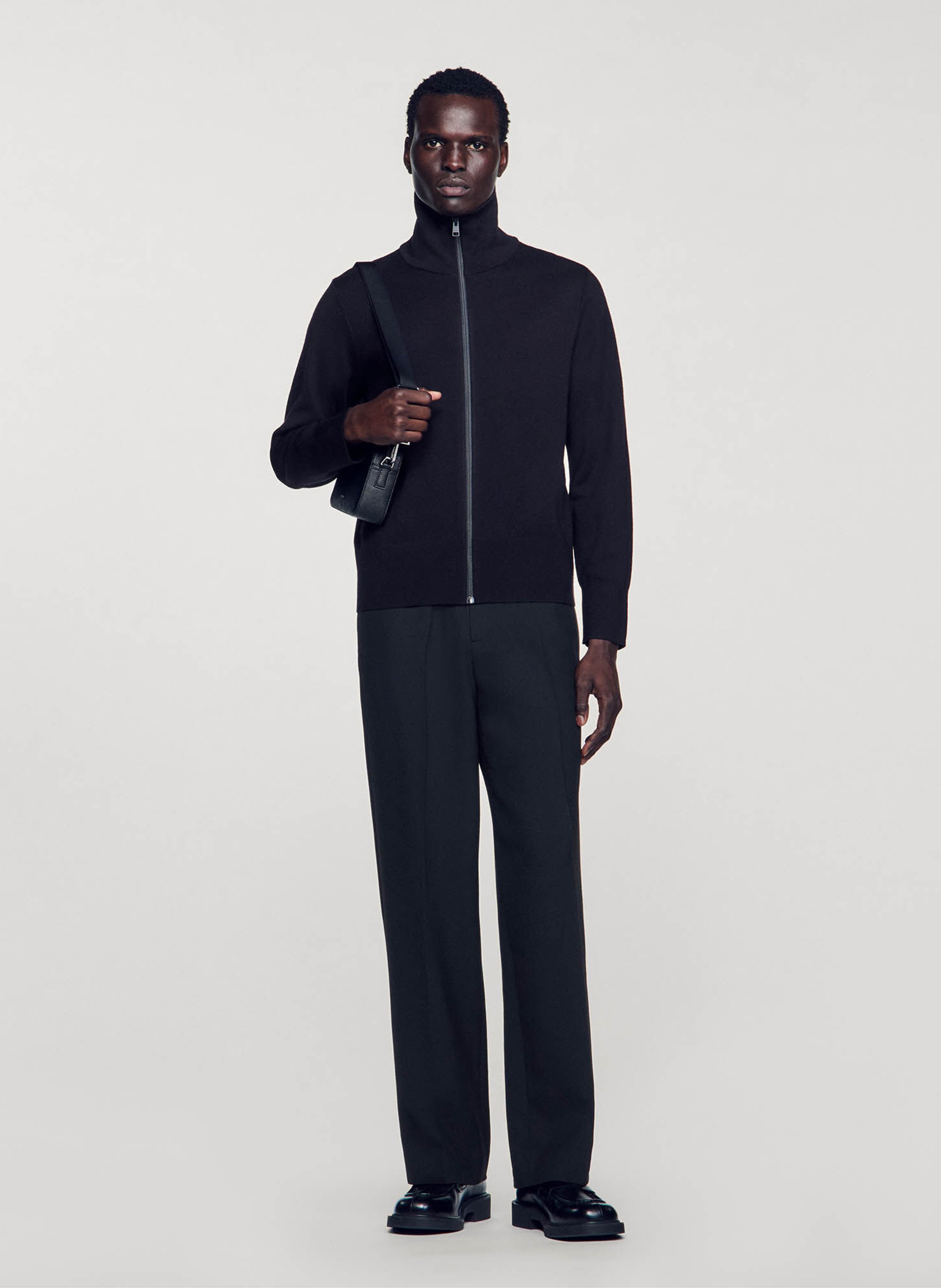 Gilet zippé en laine mélangée SANDRO Bleu