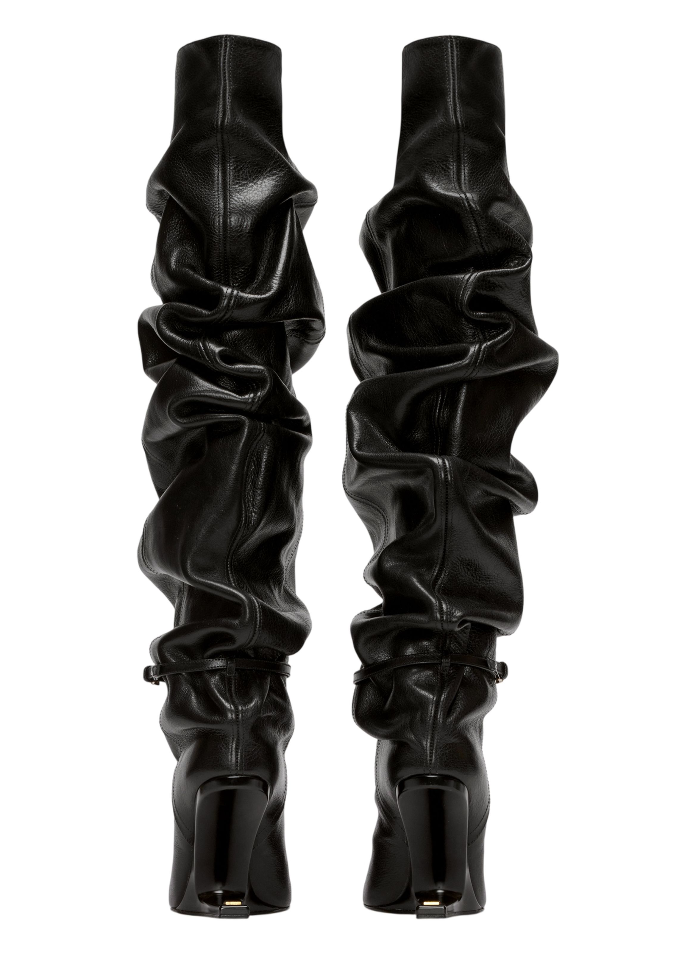 Cuissardes no wedge à pompon en cuir texturé BALMAIN Noir