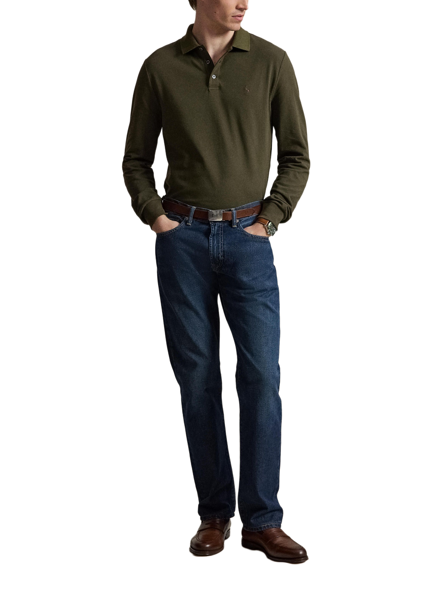 Polo manches longues à logo brodé en coton mélangé POLO RALPH LAUREN Vert