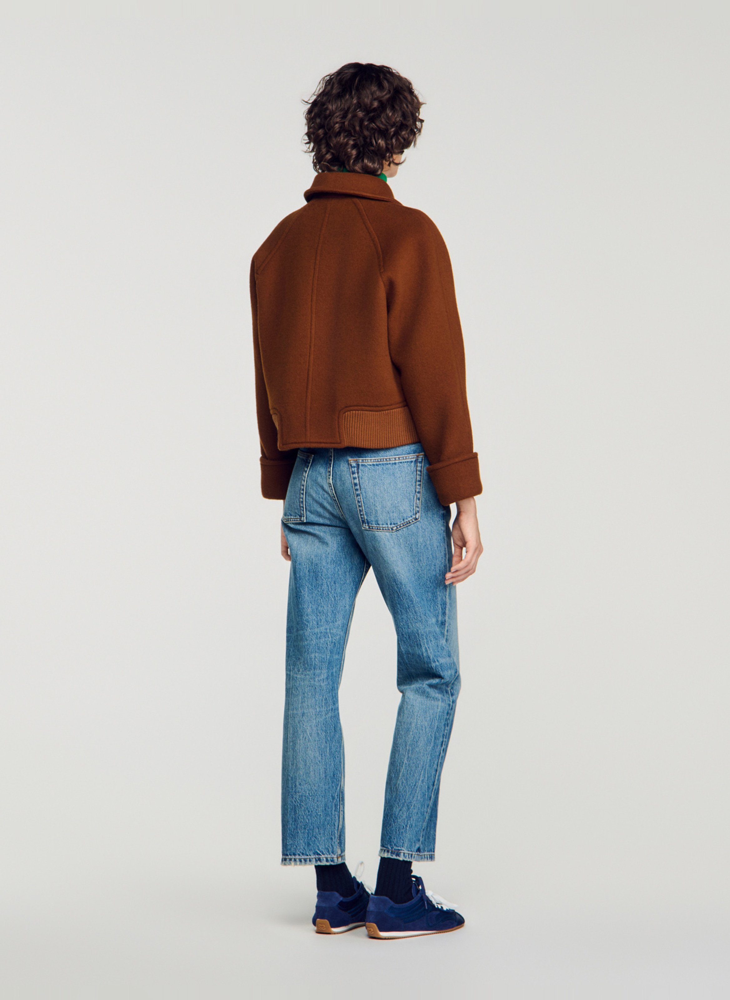 Veste droite en laine mélangée SANDRO Marron