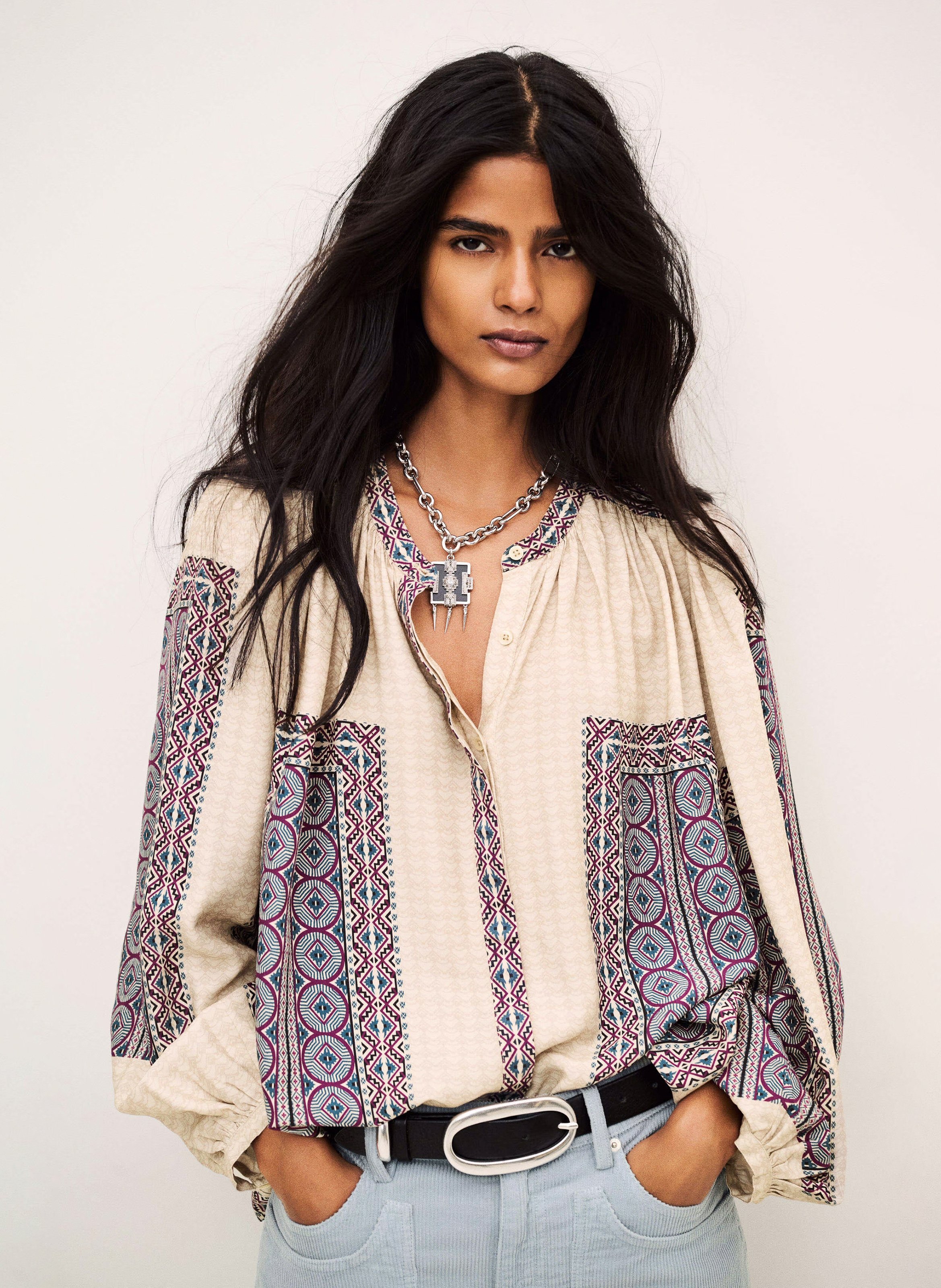 Blouse ample imprimée col rond olivio BA&SH Beige