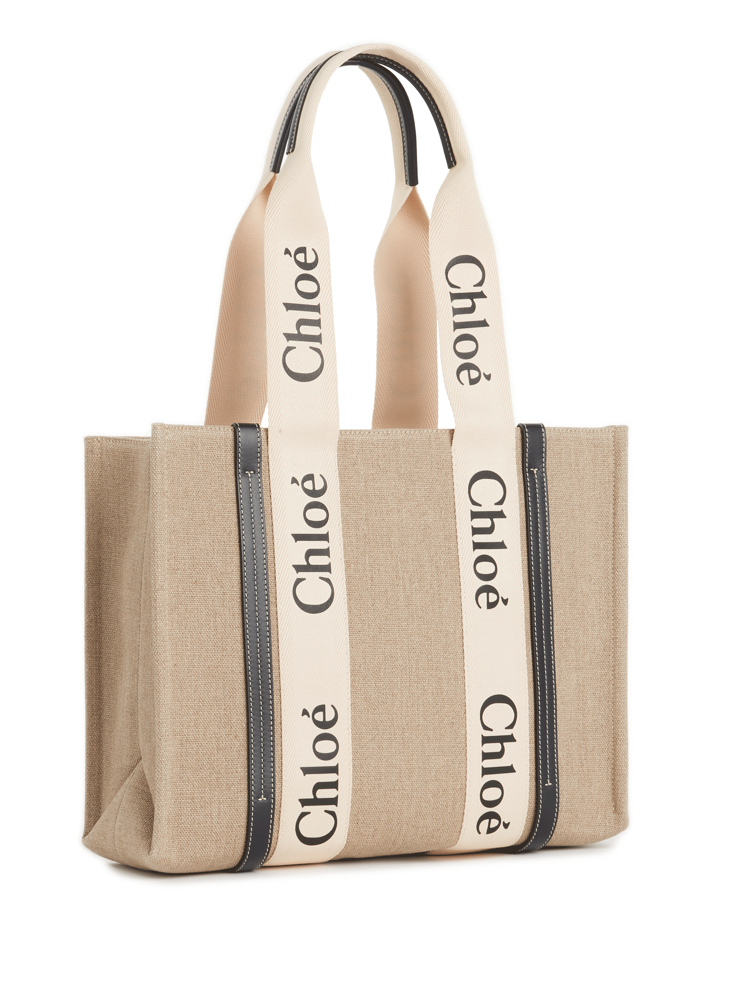 Sac cabas moyen Woody en lin CHLOÉ Blanc