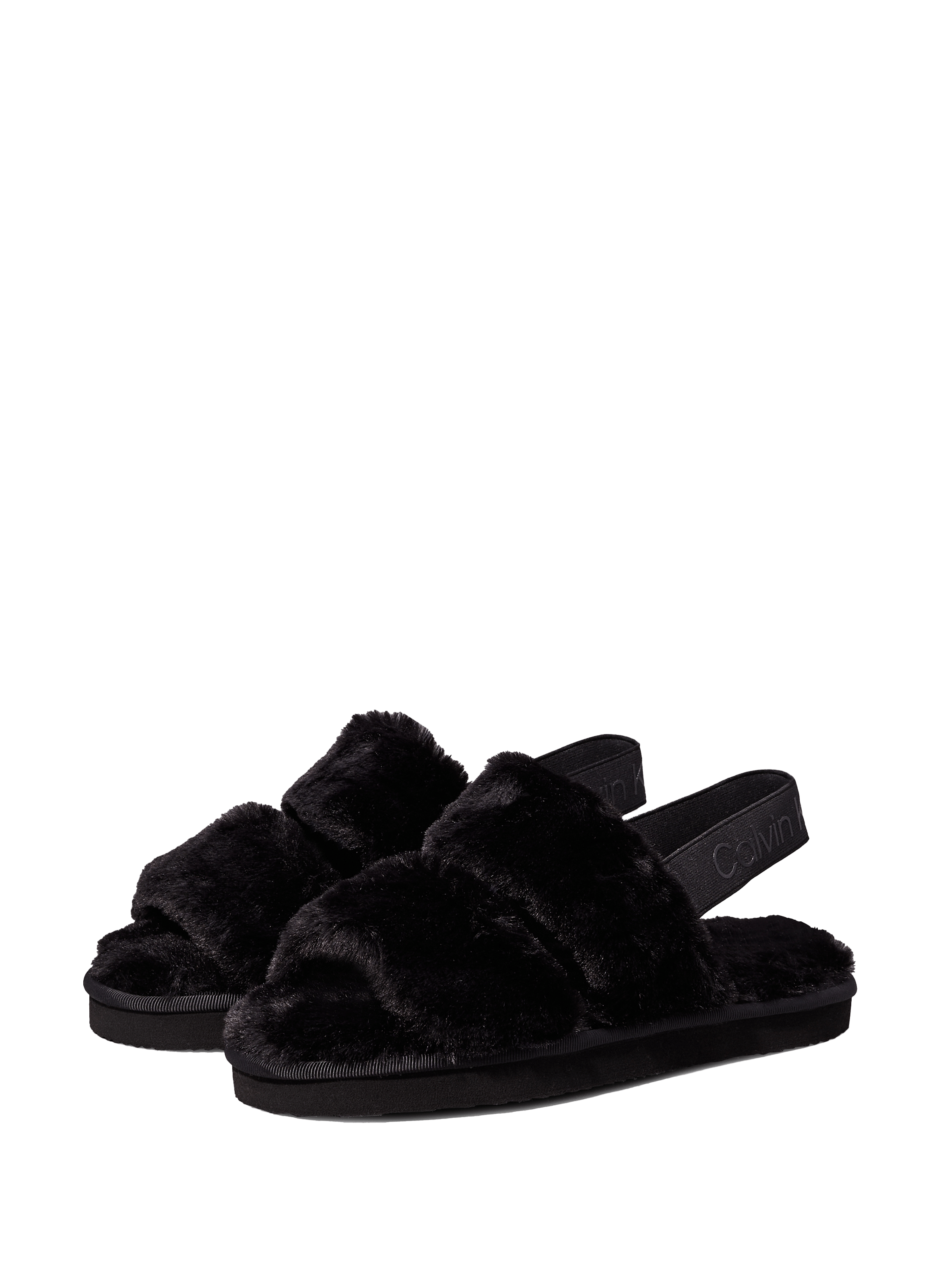 Tongs en fourrure synthétique CALVIN KLEIN Noir