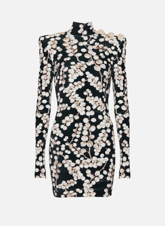 Robe dos-nu en velours imprimé groseille Noir by BALMAIN BALMAIN Robe dos-nu en velours imprimé groseille Noir